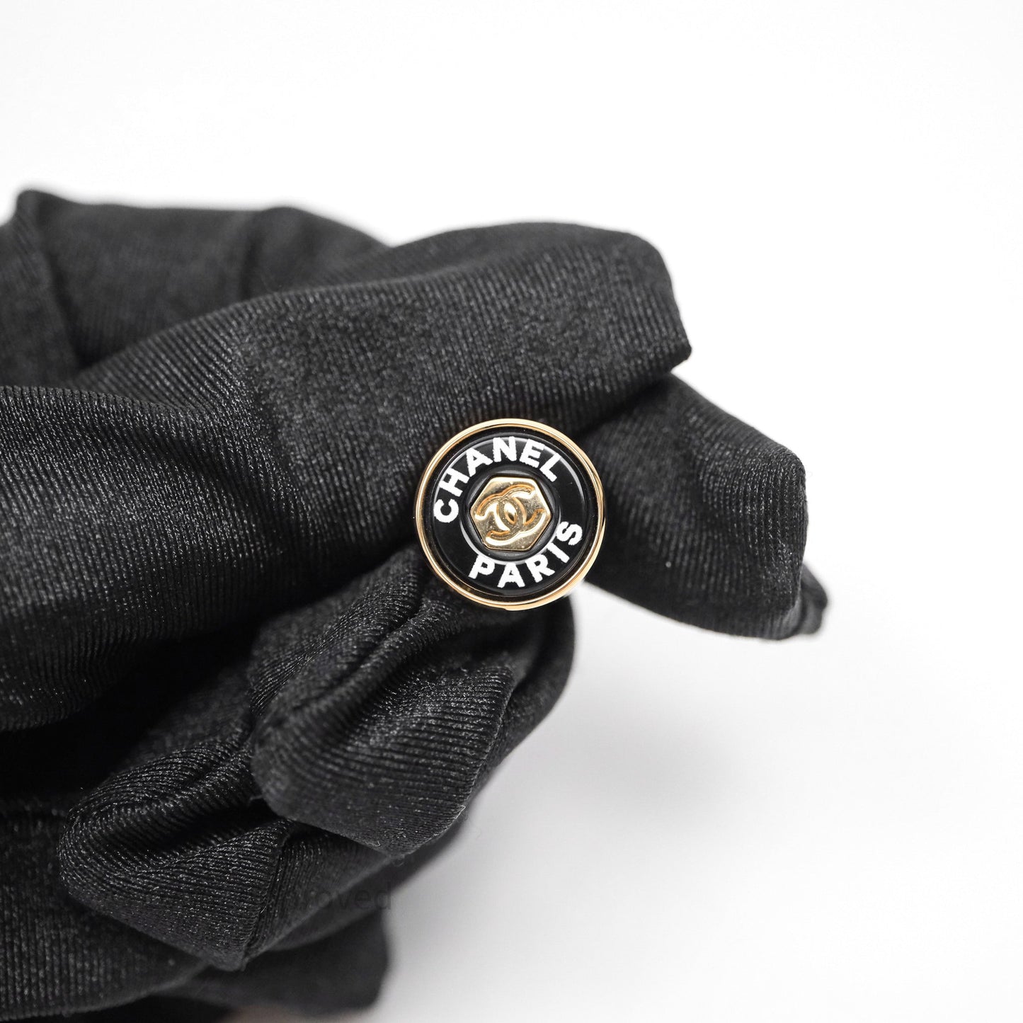 Chanel CC Black Resin Round Earrings Gold Tone 24C