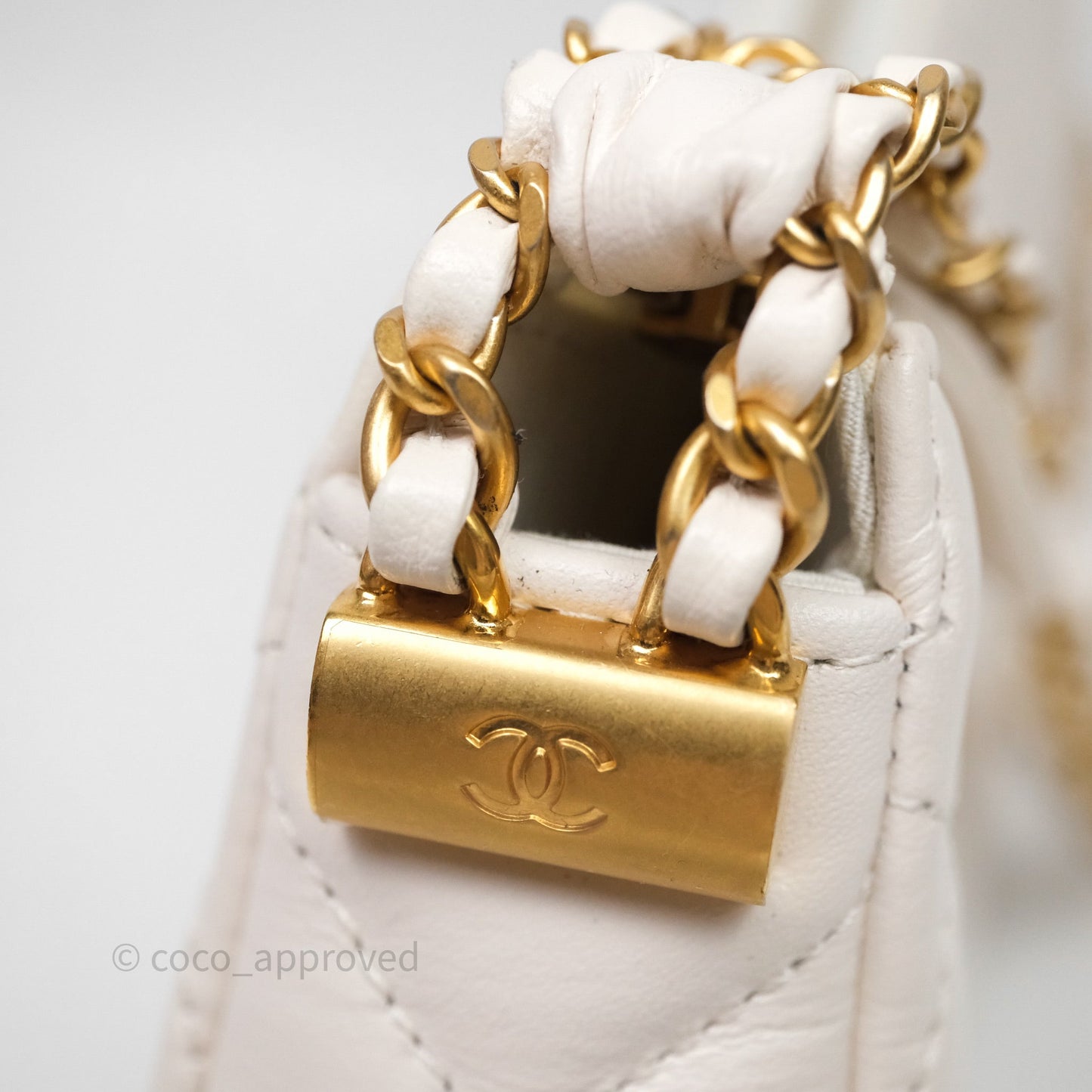 Chanel Hobo Bag White Aged Calfskin Aged Gold Hardware
