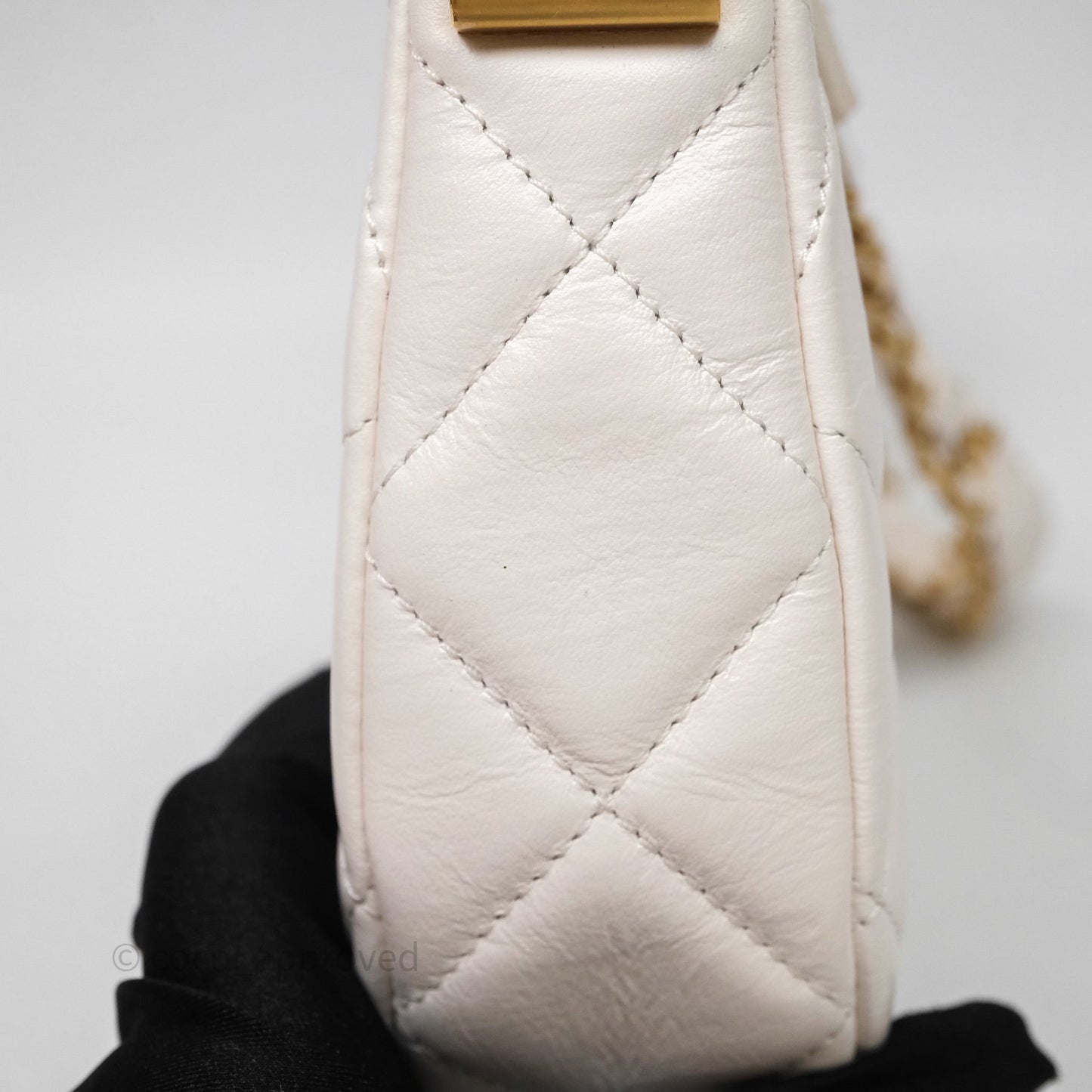 Chanel Hobo Bag White Aged Calfskin Aged Gold Hardware