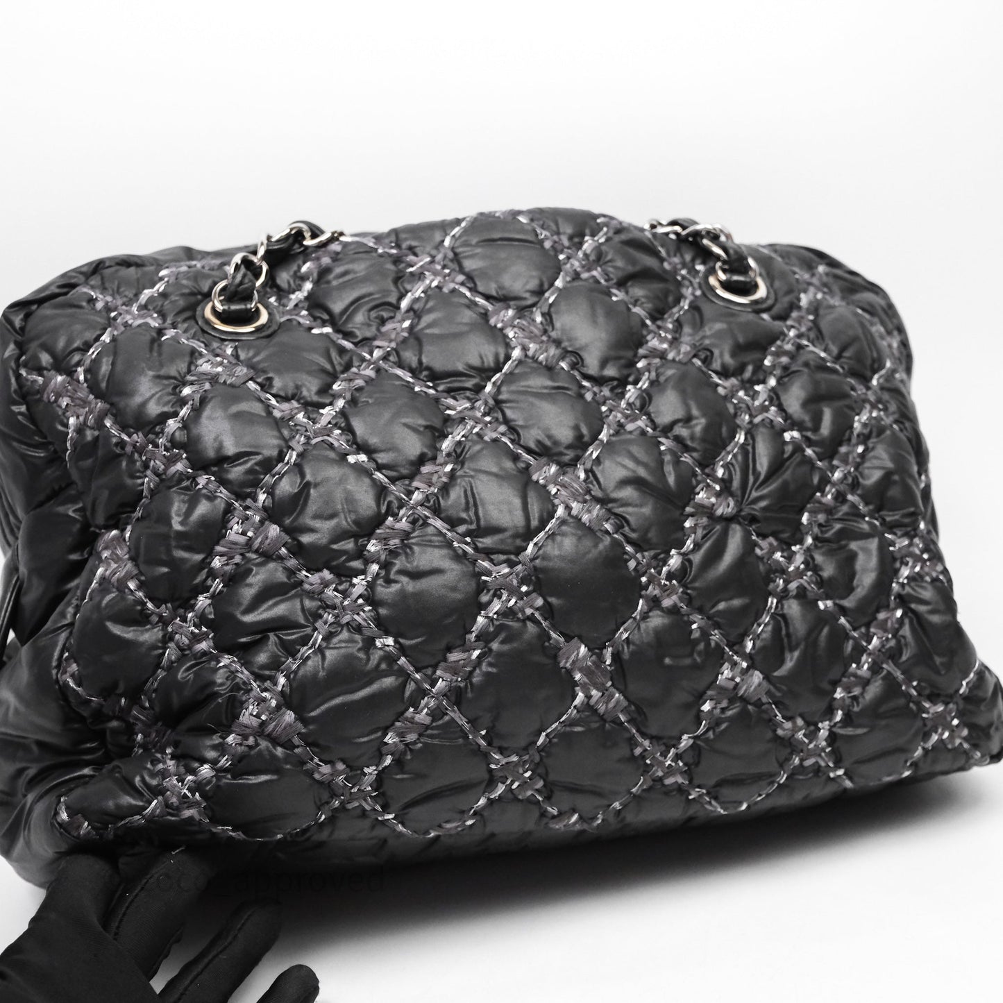 Chanel Paris-Byzance Tweed On Stitch Nylon Bubble Dark Grey Shoulder Bag