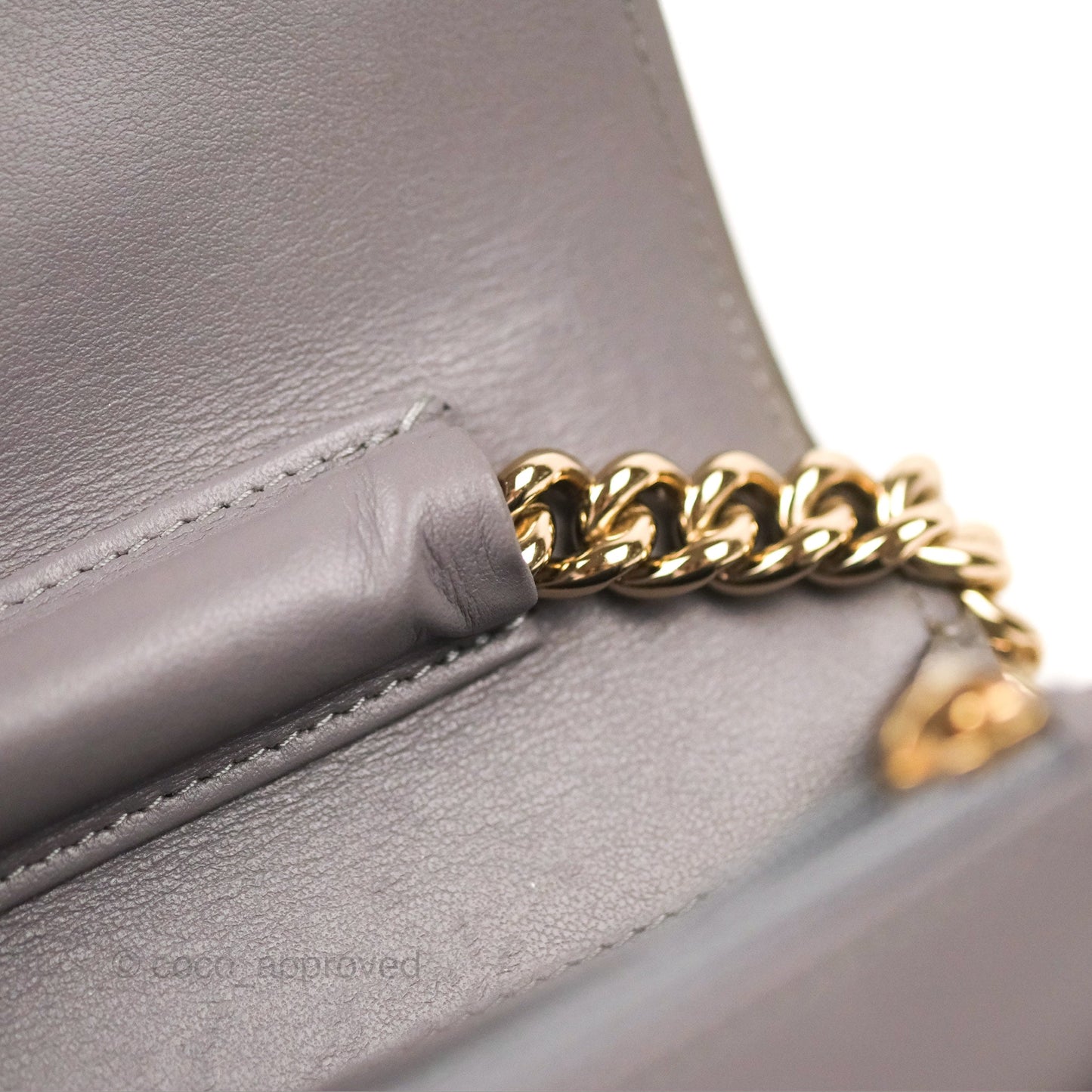 Chanel Quilted Boy Wallet on Chain WOC Grey Caviar Gold Hardware