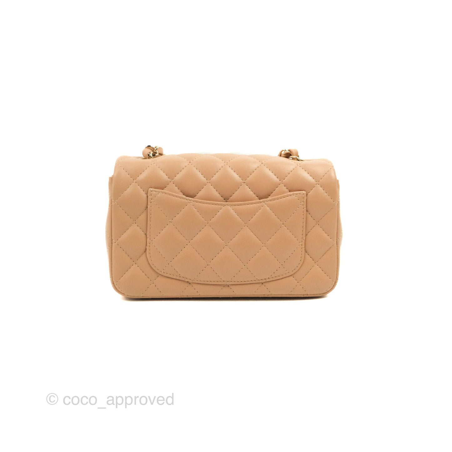 Chanel Quilted Mini Rectangular Flap Beige Lambskin Gold Hardware
