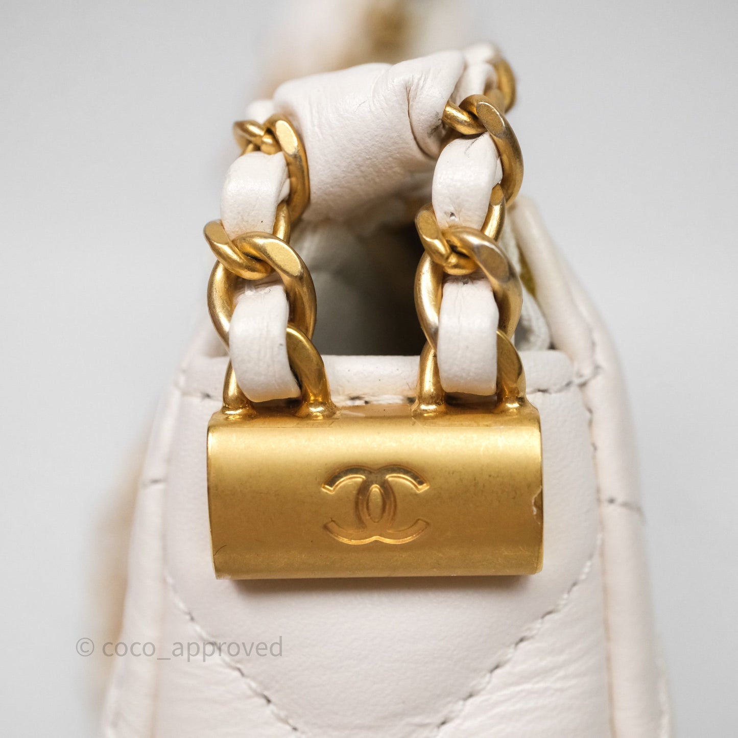 Chanel Hobo Bag White Aged Calfskin Aged Gold Hardware