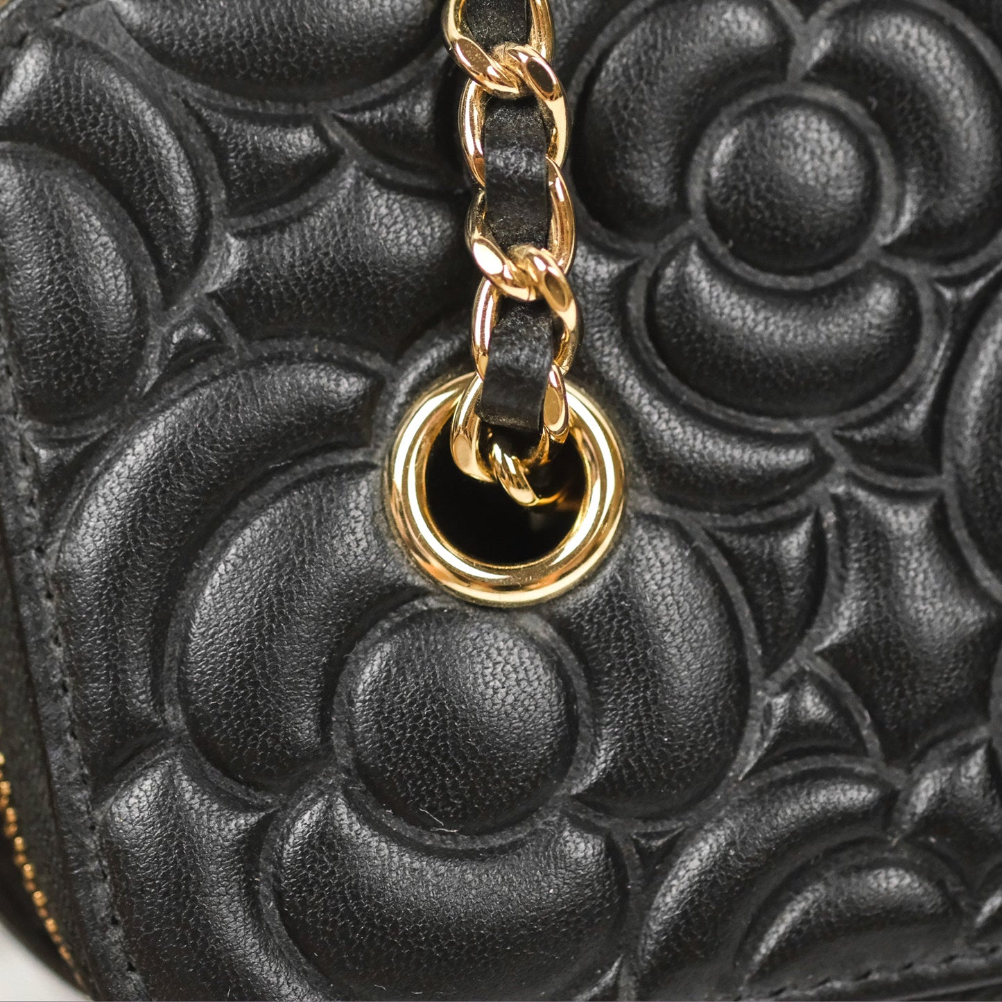 Chanel Vanity Rectangular Camellia Embossed Black Calfskin Gold Hardware
