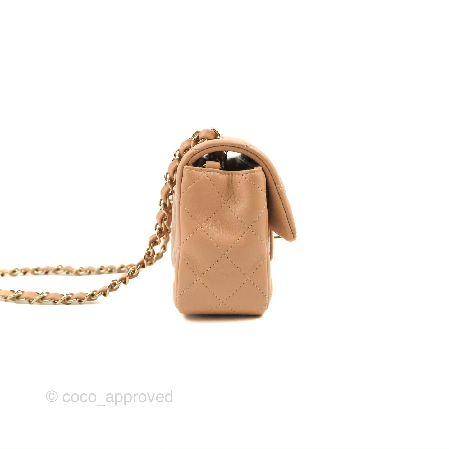 Chanel Quilted Mini Rectangular Flap Beige Lambskin Gold Hardware