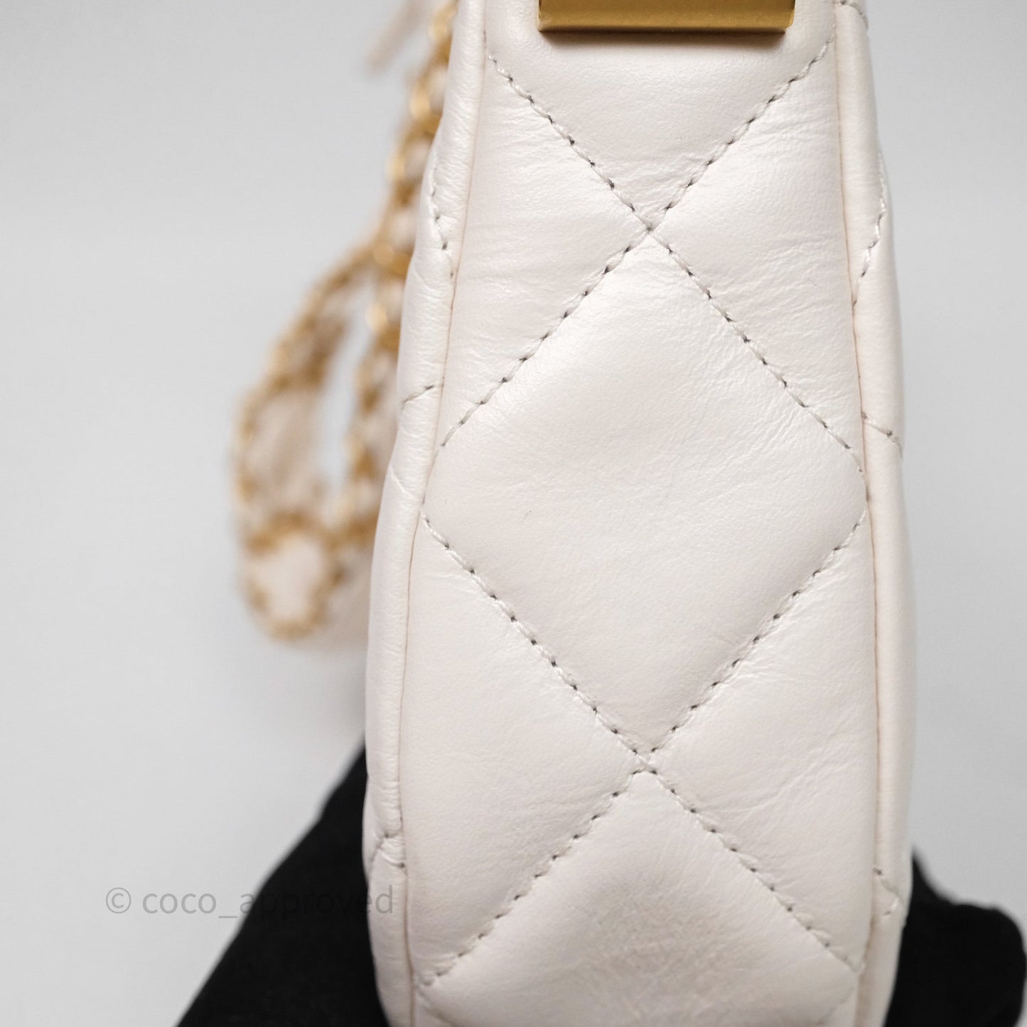 Chanel Hobo Bag White Aged Calfskin Aged Gold Hardware
