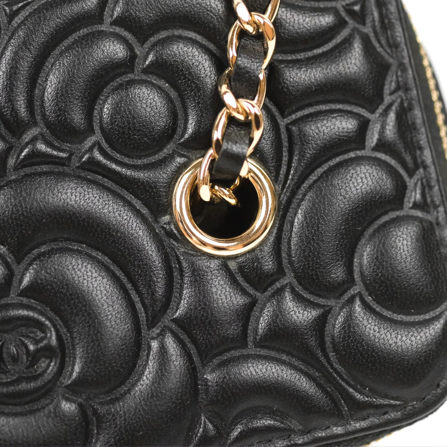 Chanel Vanity Rectangular Camellia Embossed Black Calfskin Gold Hardware