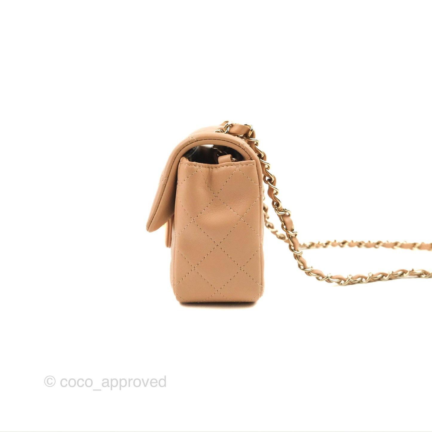 Chanel Quilted Mini Rectangular Flap Beige Lambskin Gold Hardware