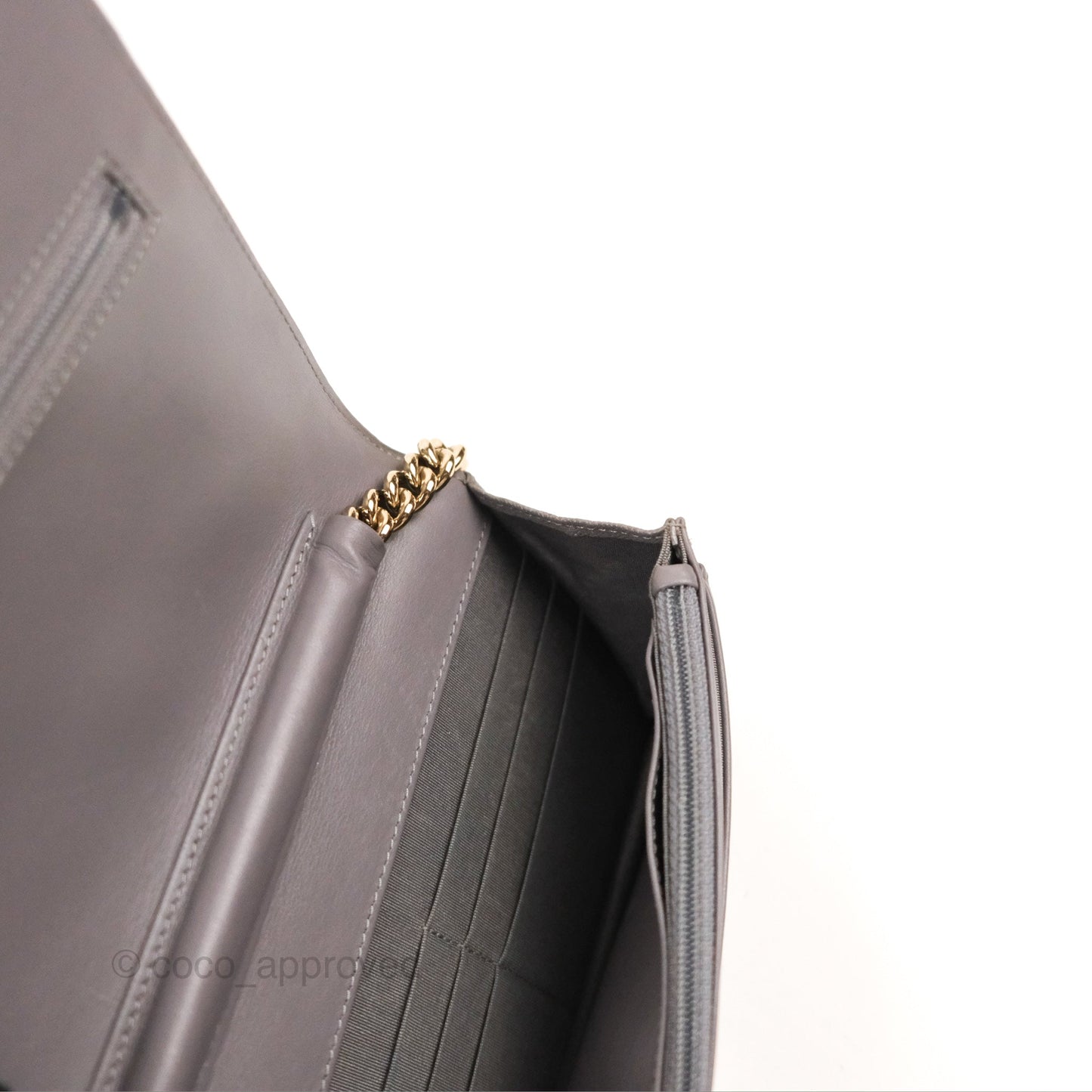 Chanel Quilted Boy Wallet on Chain WOC Grey Caviar Gold Hardware