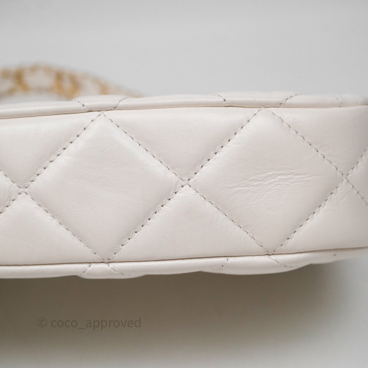 Chanel Hobo Bag White Aged Calfskin Aged Gold Hardware
