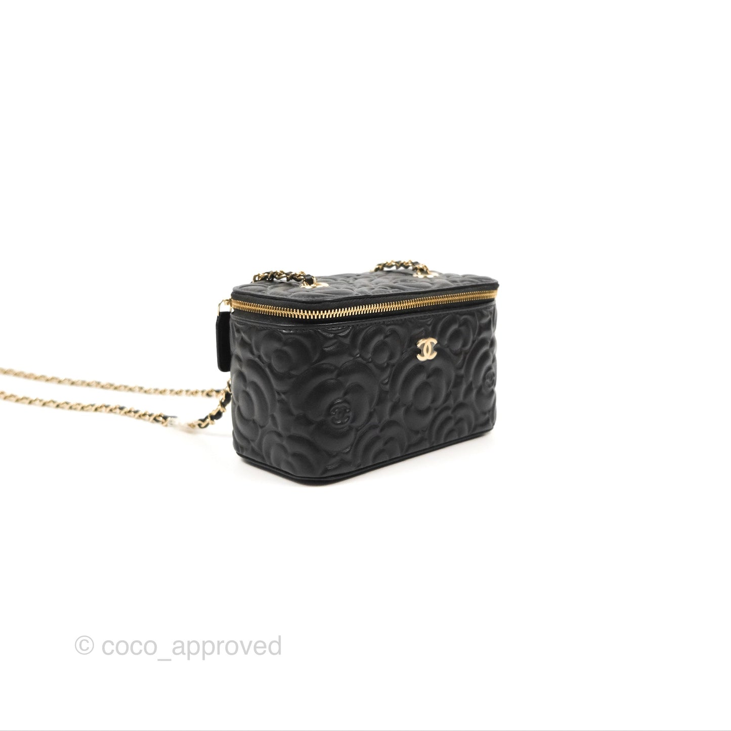 Chanel Vanity Rectangular Camellia Embossed Black Calfskin Gold Hardware