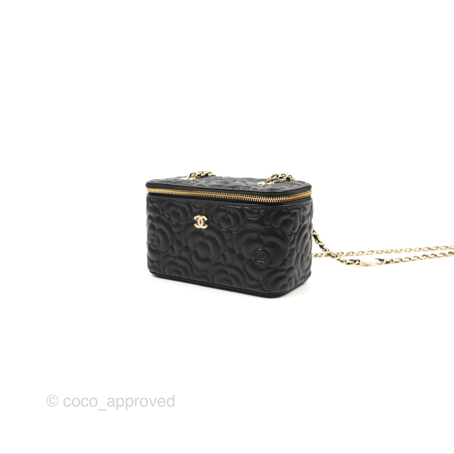Chanel Vanity Rectangular Camellia Embossed Black Calfskin Gold Hardware