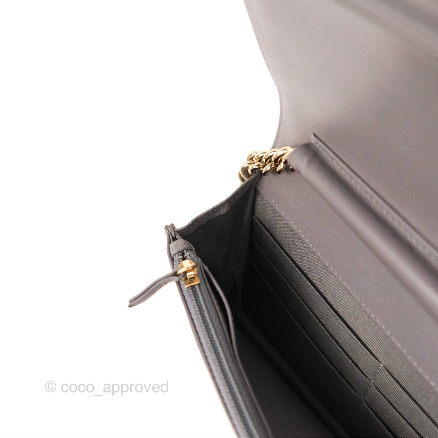 Chanel Quilted Boy Wallet on Chain WOC Grey Caviar Gold Hardware