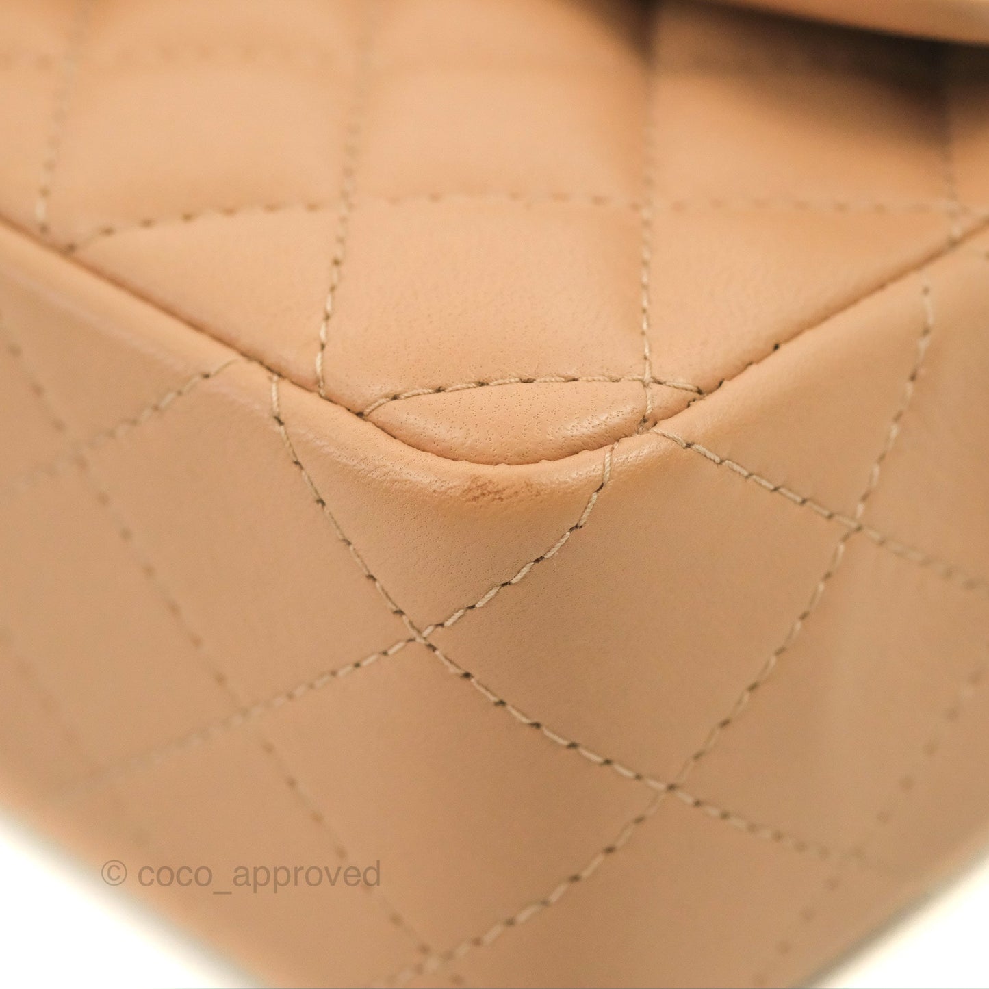 Chanel Quilted Mini Rectangular Flap Beige Lambskin Gold Hardware
