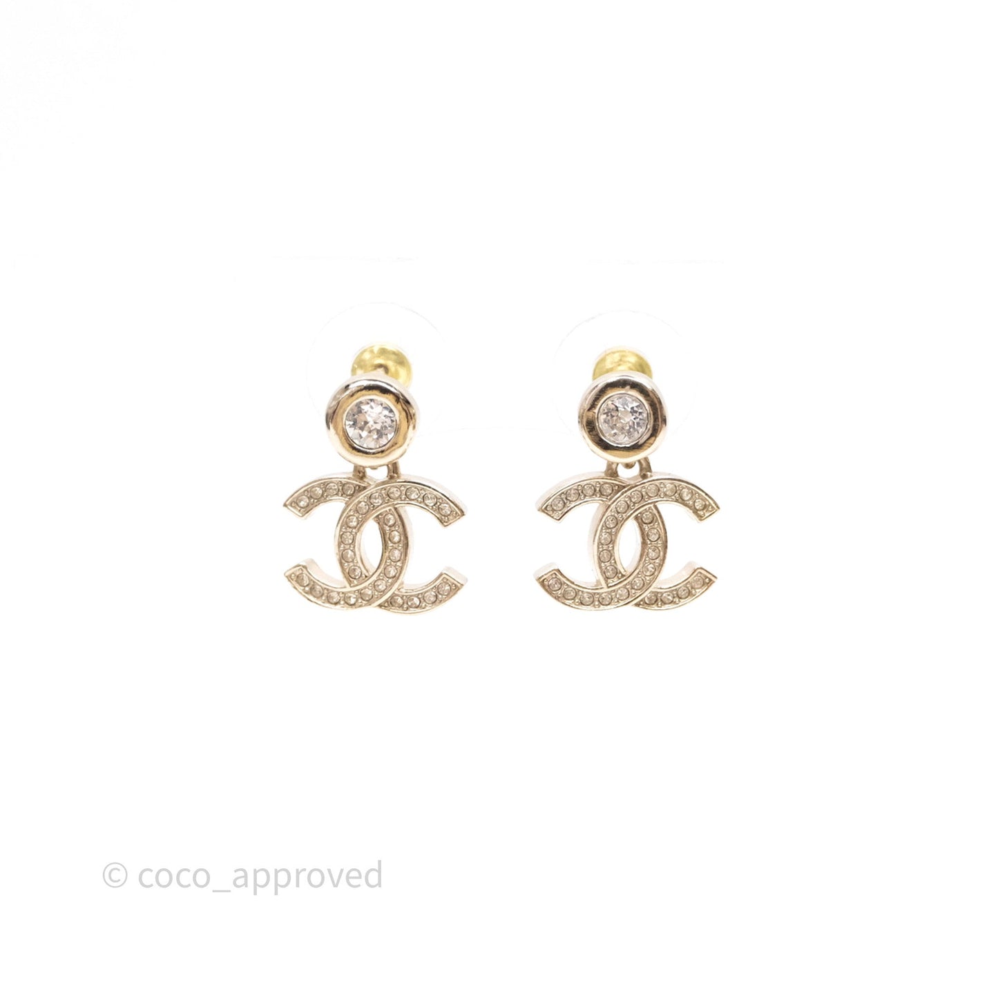 Chanel CC Crystals Drop Earrings Gold Tone 25S