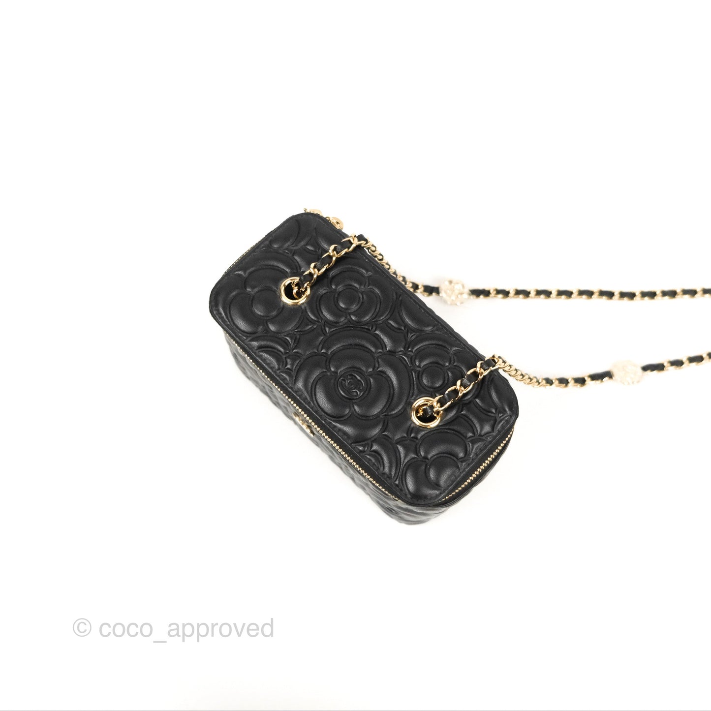 Chanel Vanity Rectangular Camellia Embossed Black Calfskin Gold Hardware