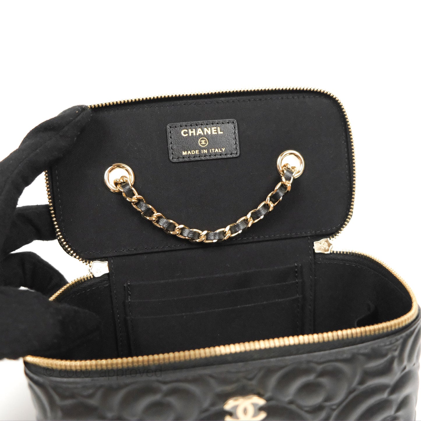 Chanel Vanity Rectangular Camellia Embossed Black Calfskin Gold Hardware