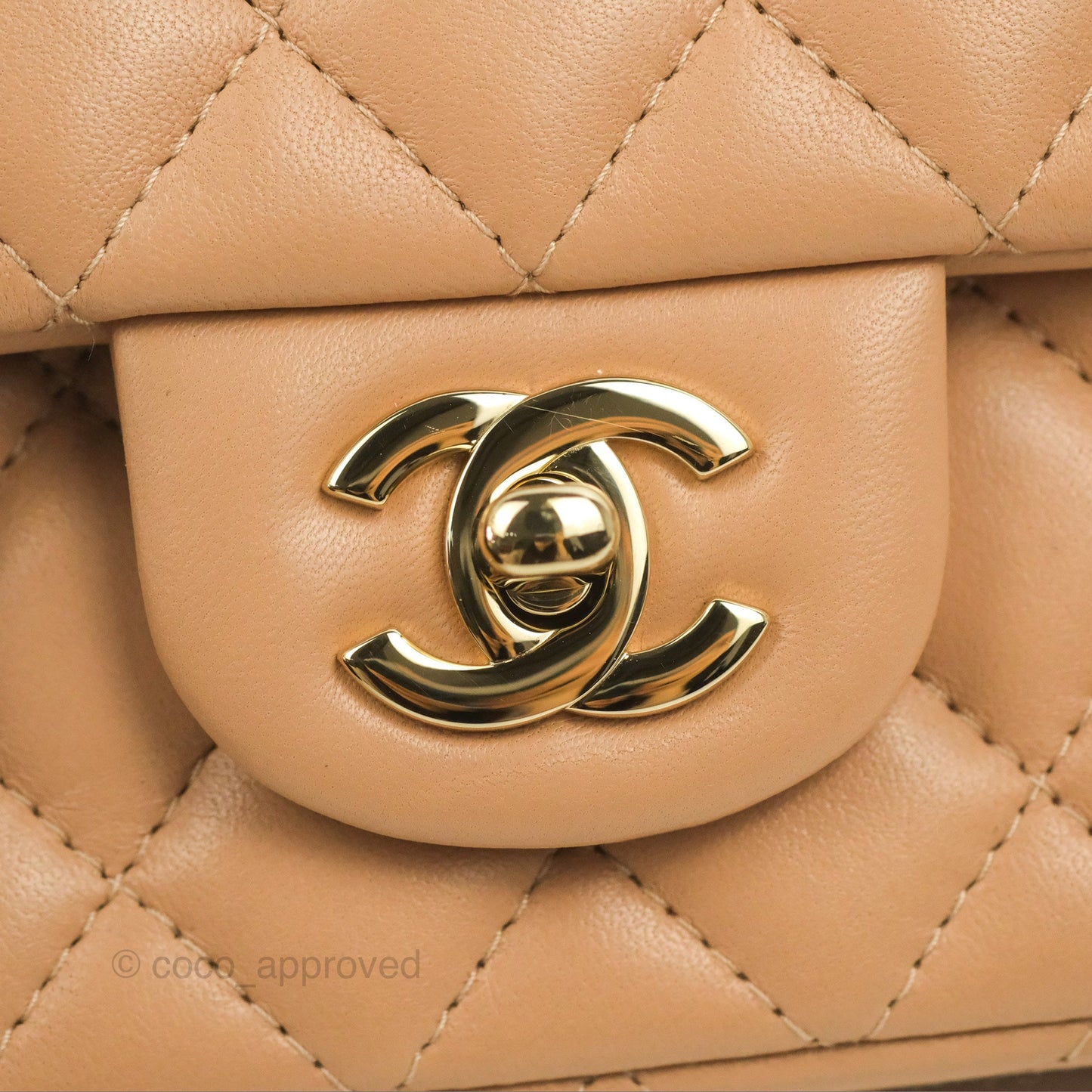 Chanel Quilted Mini Rectangular Flap Beige Lambskin Gold Hardware