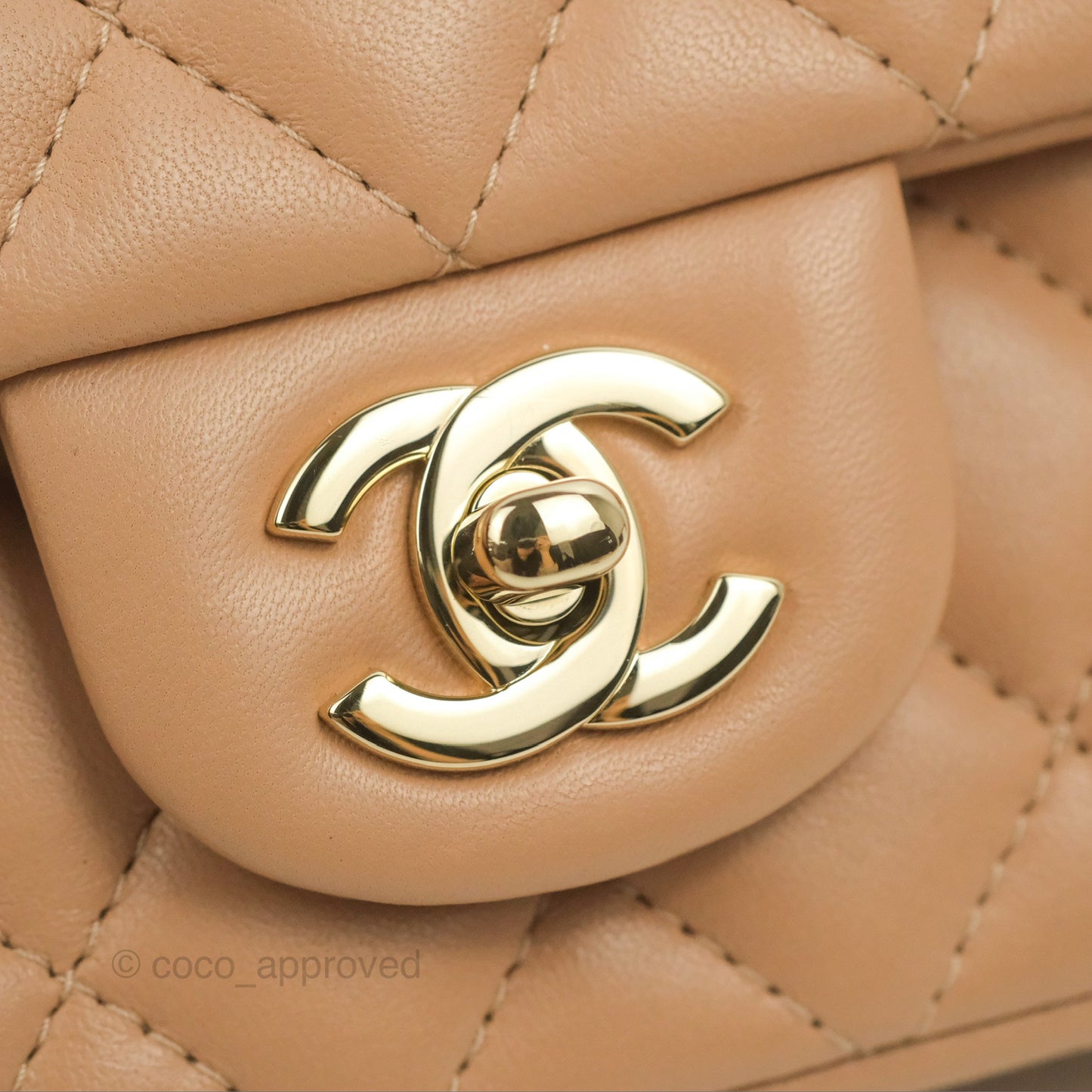 Chanel Quilted Mini Rectangular Flap Beige Lambskin Gold Hardware