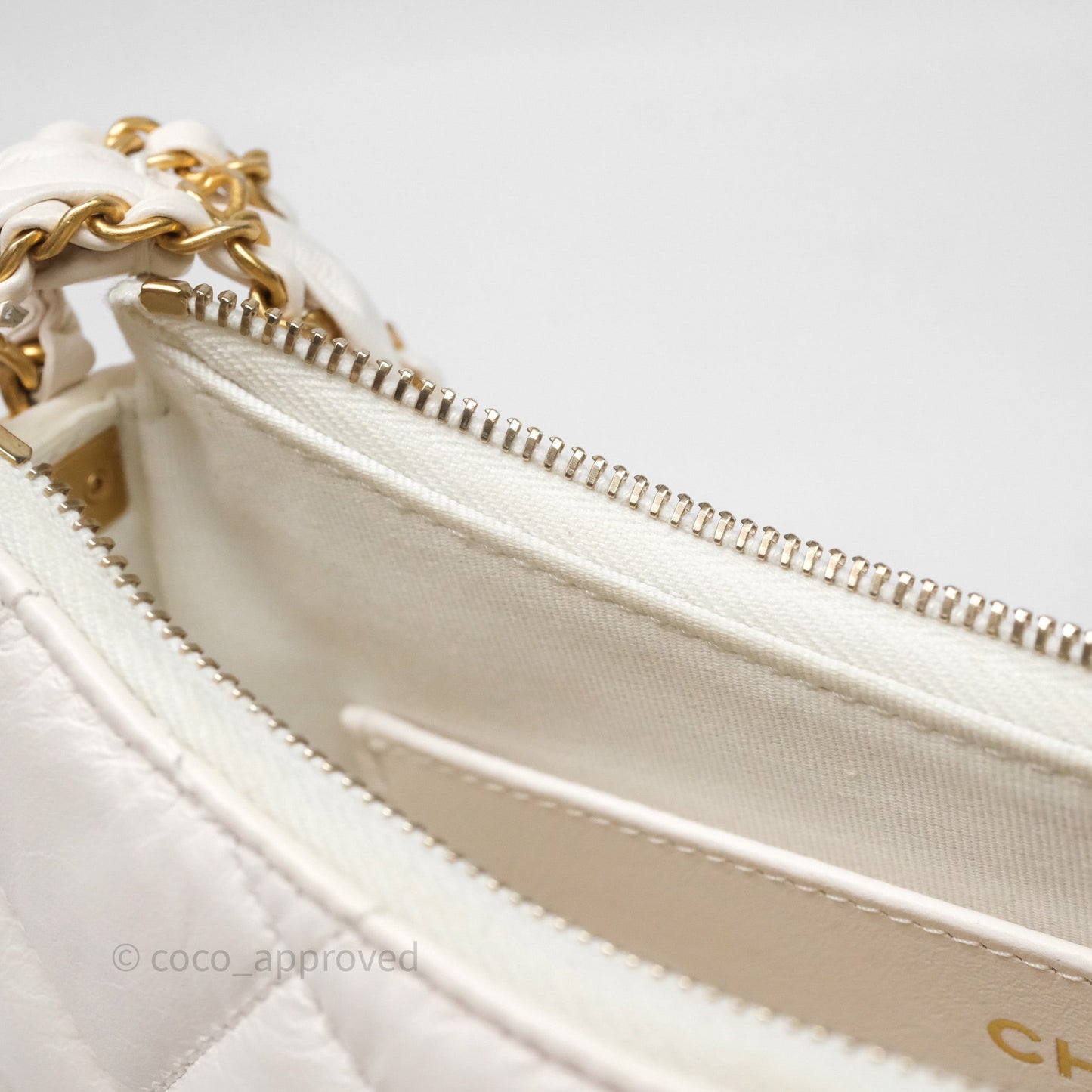 Chanel Hobo Bag White Aged Calfskin Aged Gold Hardware