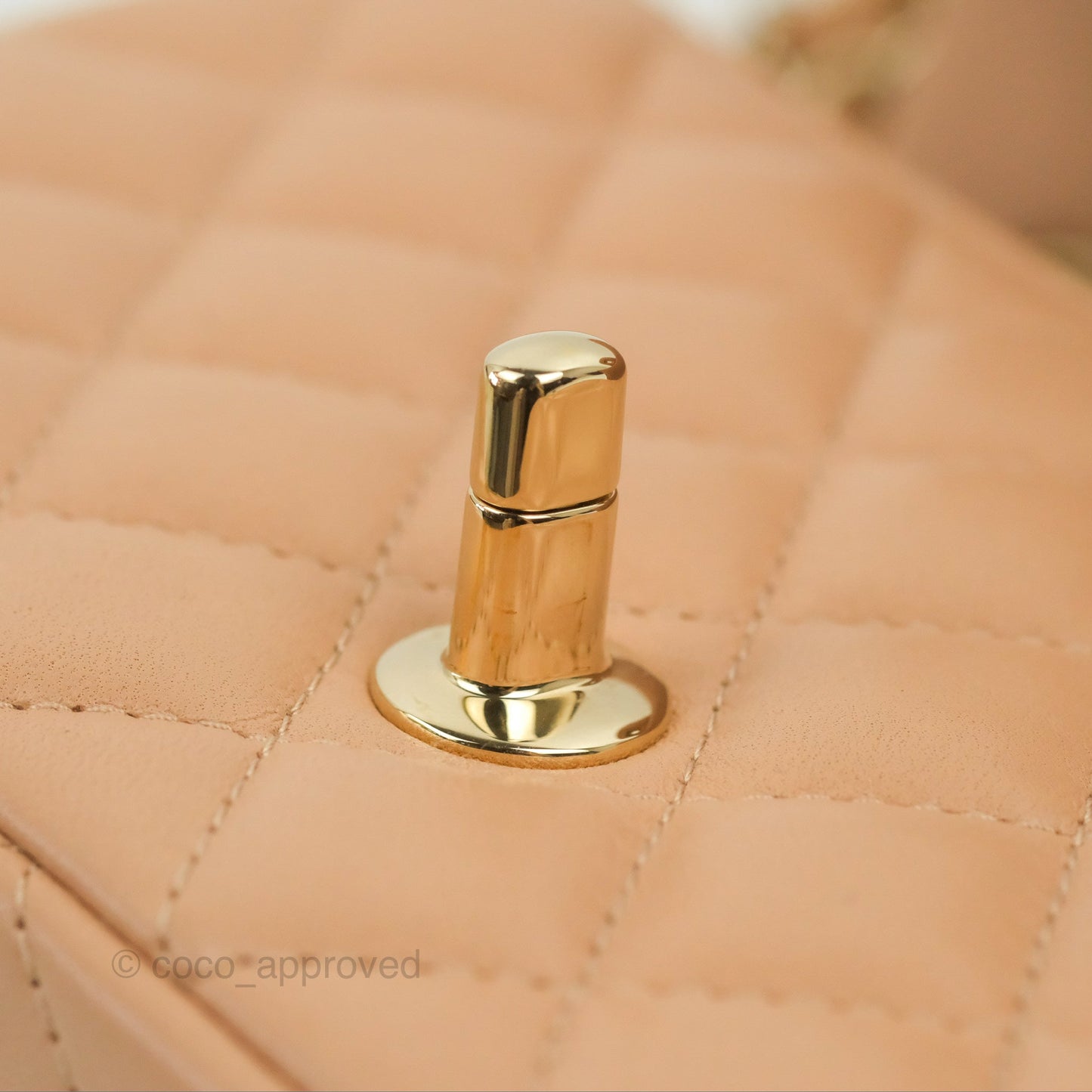 Chanel Quilted Mini Rectangular Flap Beige Lambskin Gold Hardware