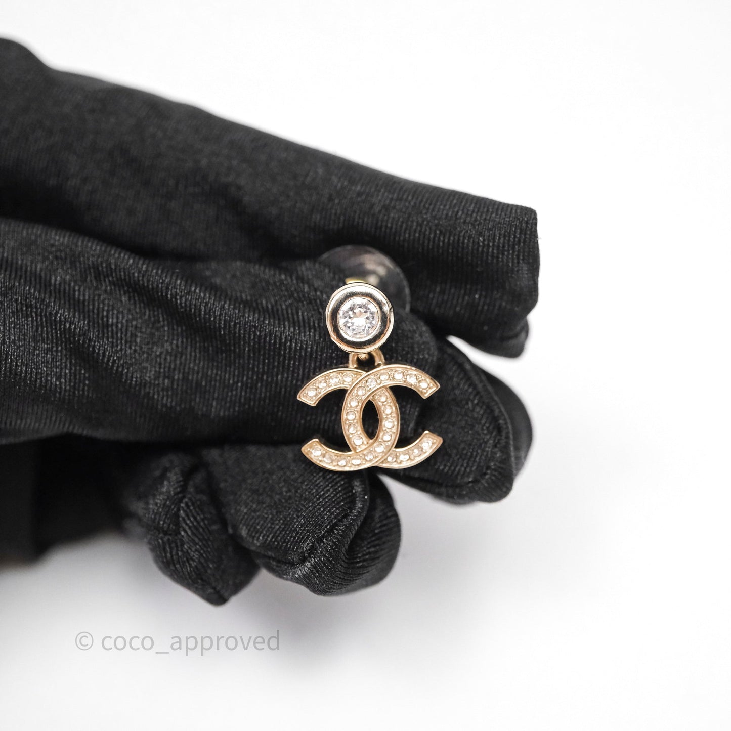 Chanel CC Crystals Drop Earrings Gold Tone 25S
