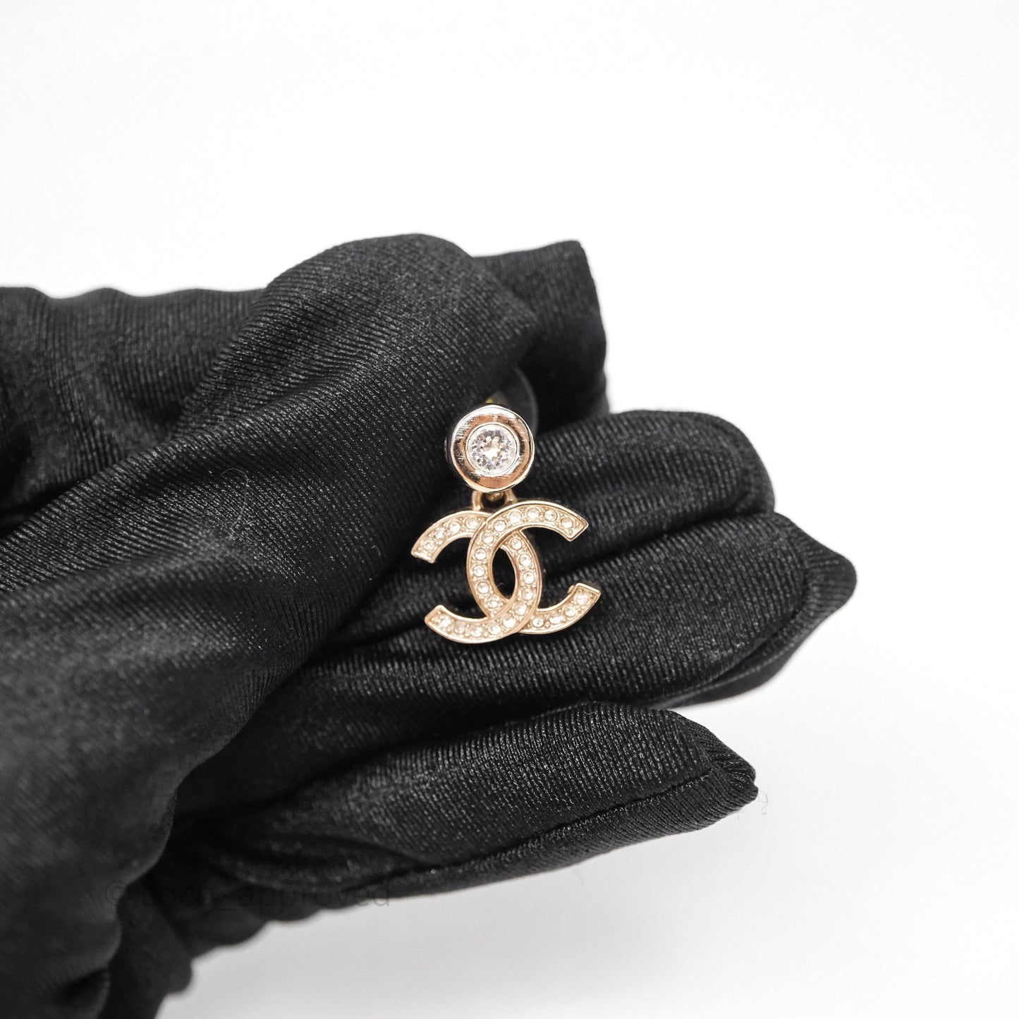 Chanel CC Crystals Drop Earrings Gold Tone 25S