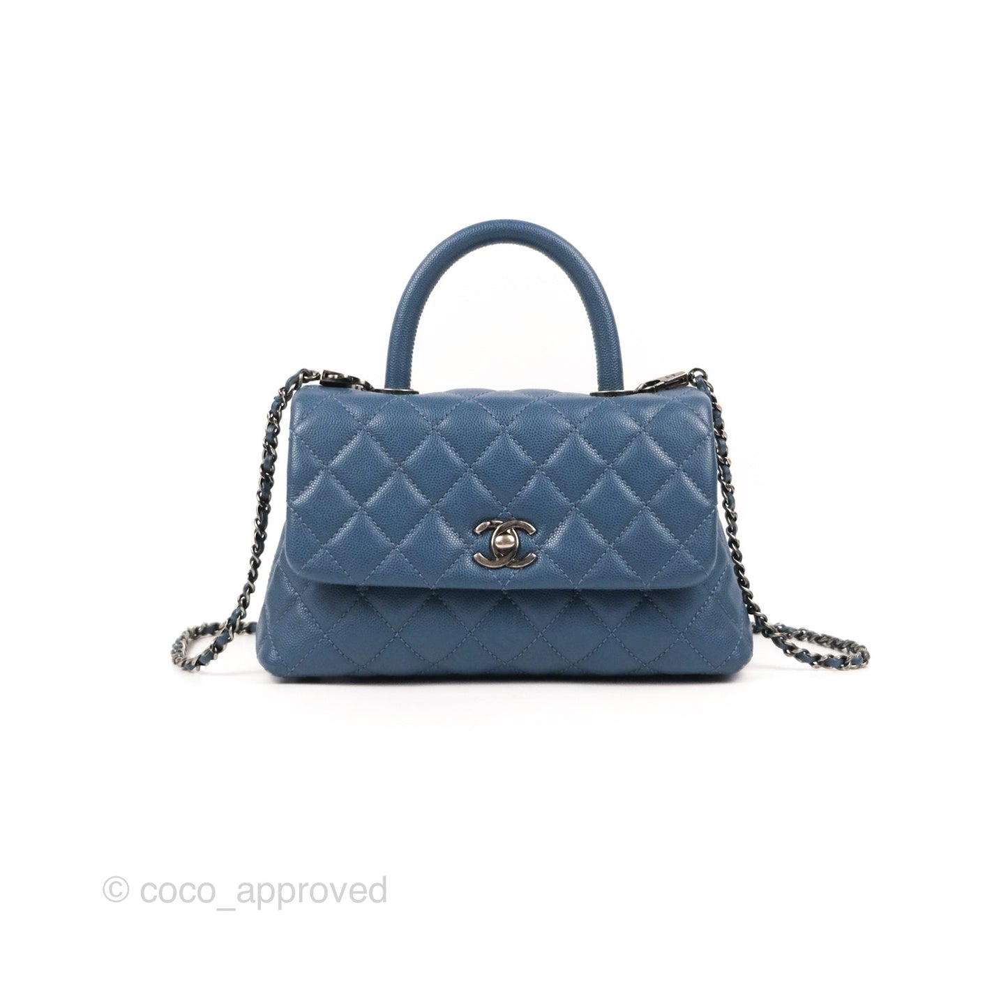Chanel Small Coco Handle Dark Blue Caviar Ruthenium Hardware