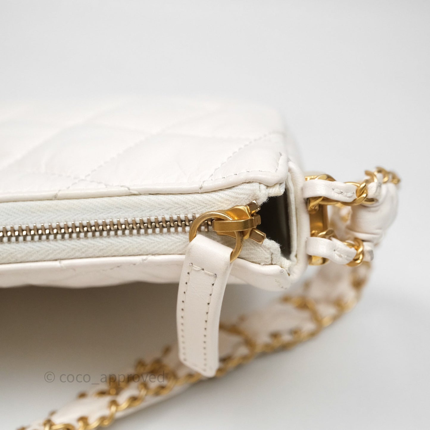 Chanel Hobo Bag White Aged Calfskin Aged Gold Hardware