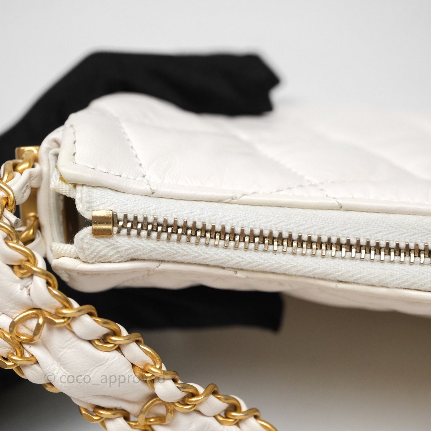 Chanel Hobo Bag White Aged Calfskin Aged Gold Hardware