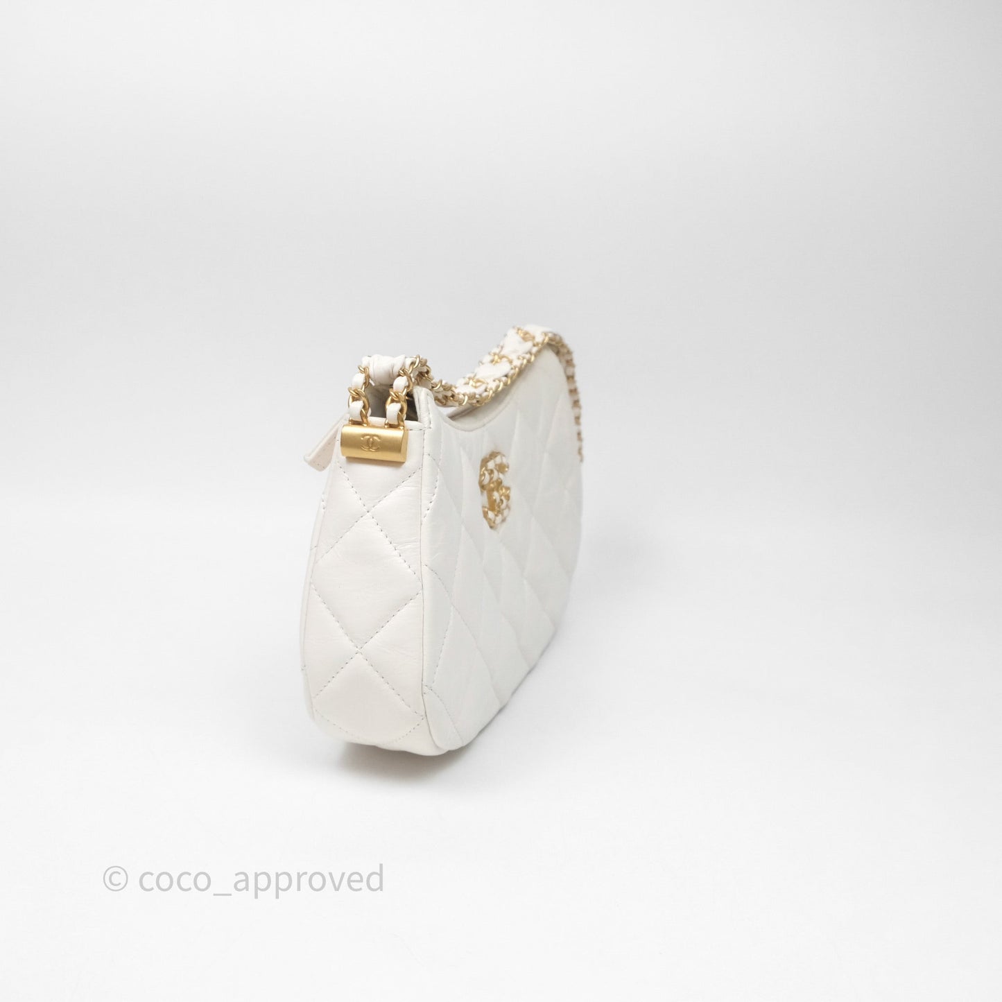 Chanel Hobo Bag White Aged Calfskin Aged Gold Hardware