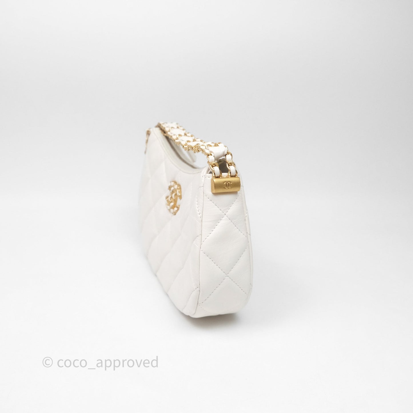 Chanel Hobo Bag White Aged Calfskin Aged Gold Hardware
