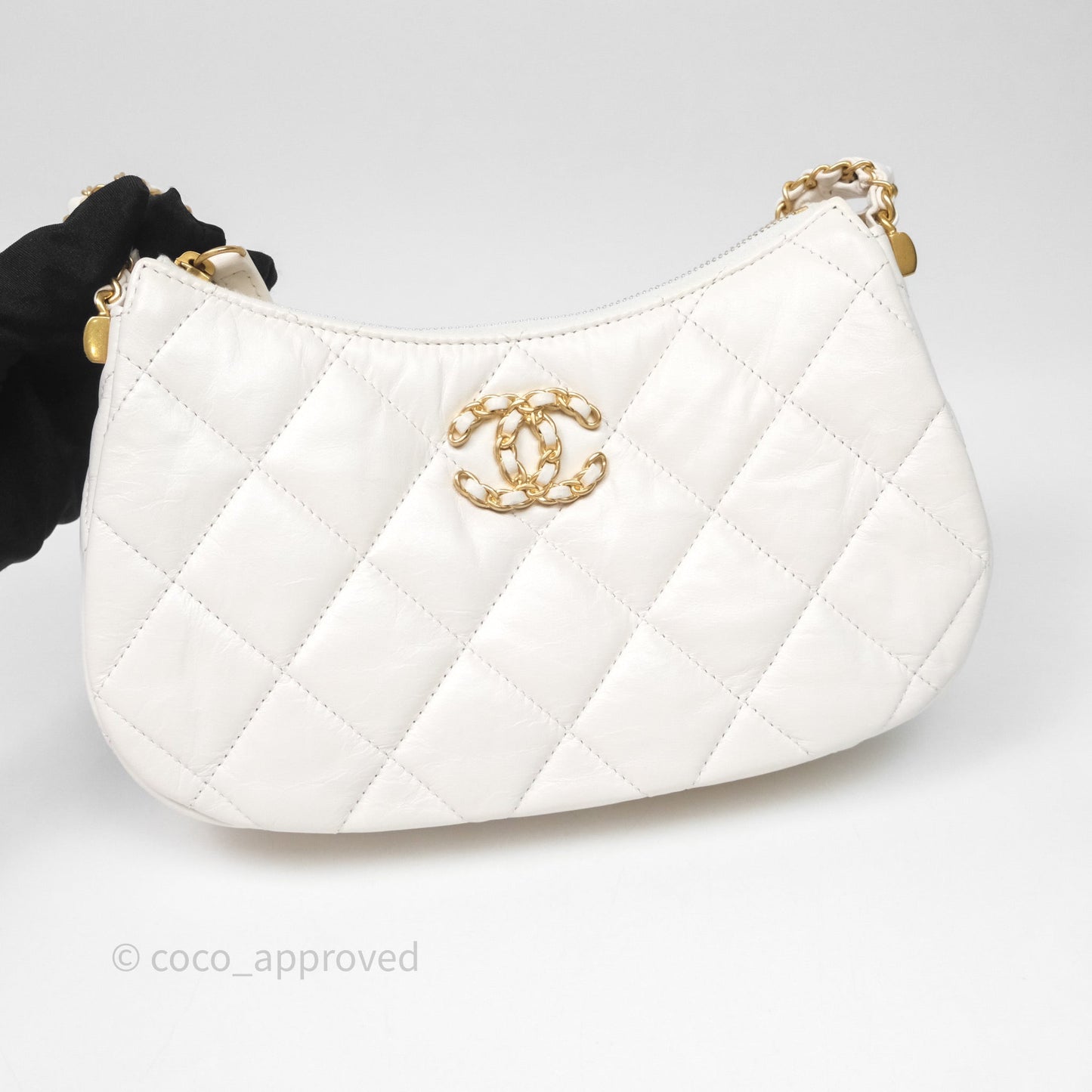 Chanel Hobo Bag White Aged Calfskin Aged Gold Hardware