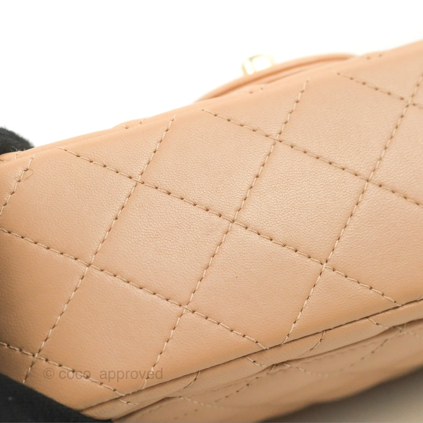 Chanel Quilted Mini Rectangular Flap Beige Lambskin Gold Hardware
