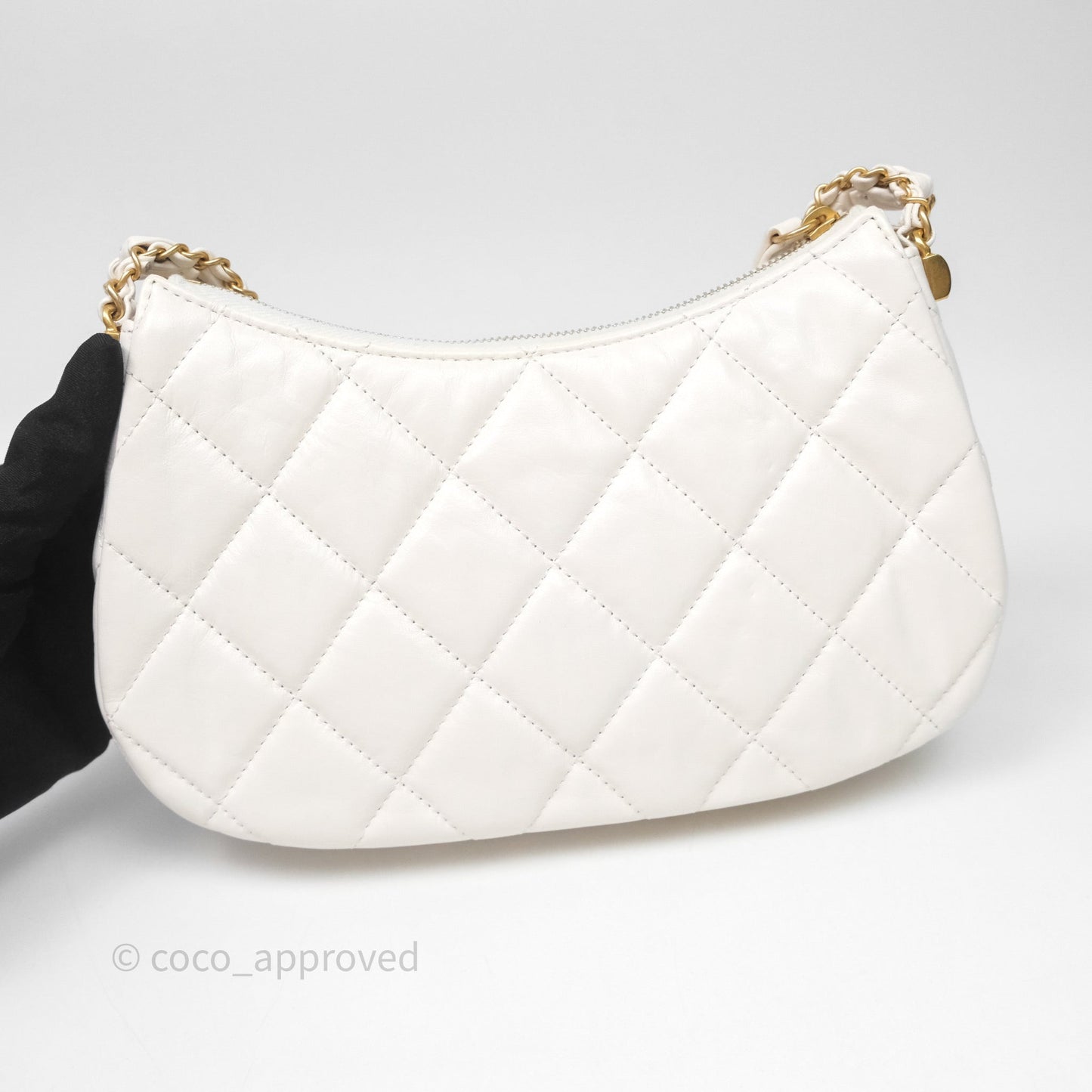 Chanel Hobo Bag White Aged Calfskin Aged Gold Hardware