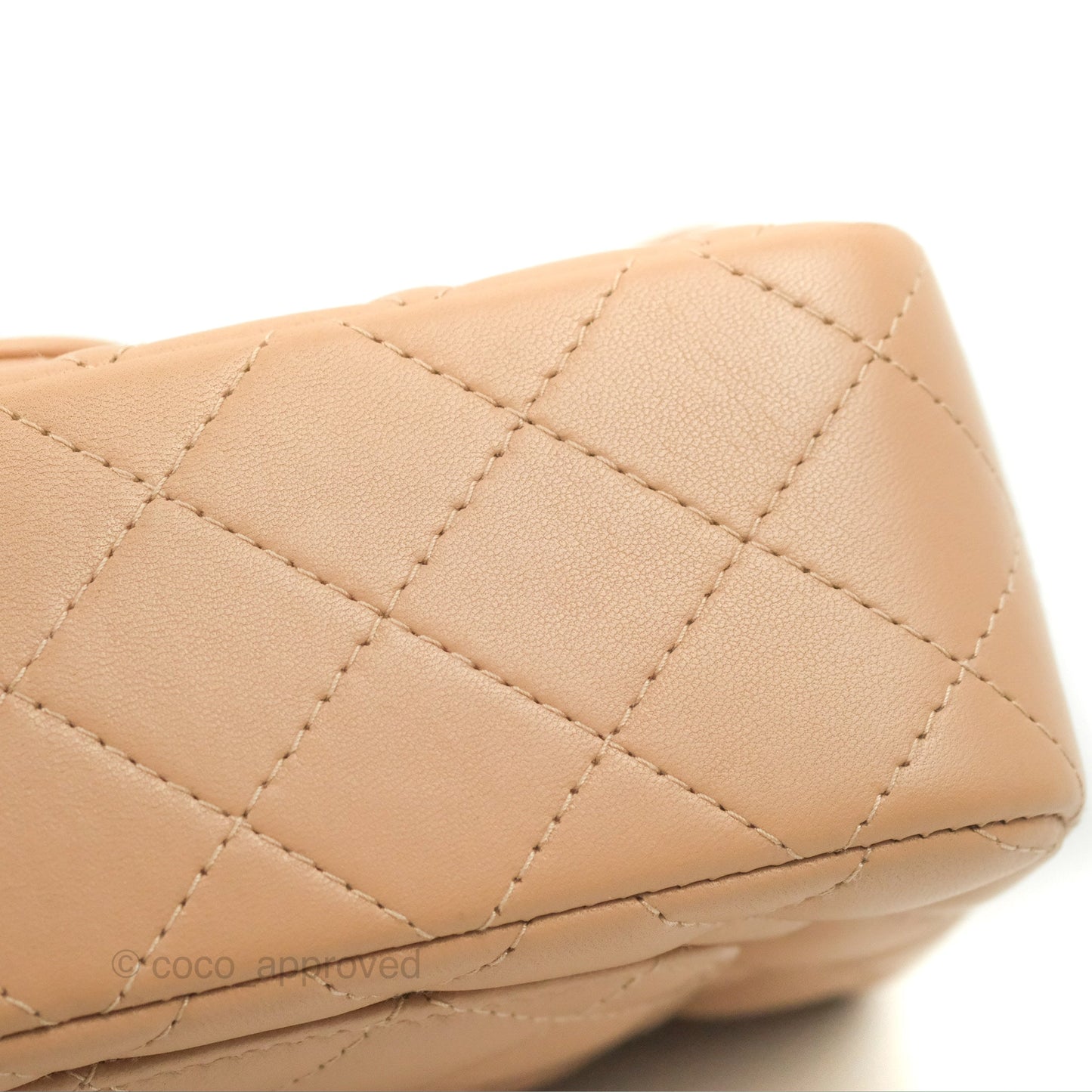 Chanel Quilted Mini Rectangular Flap Beige Lambskin Gold Hardware