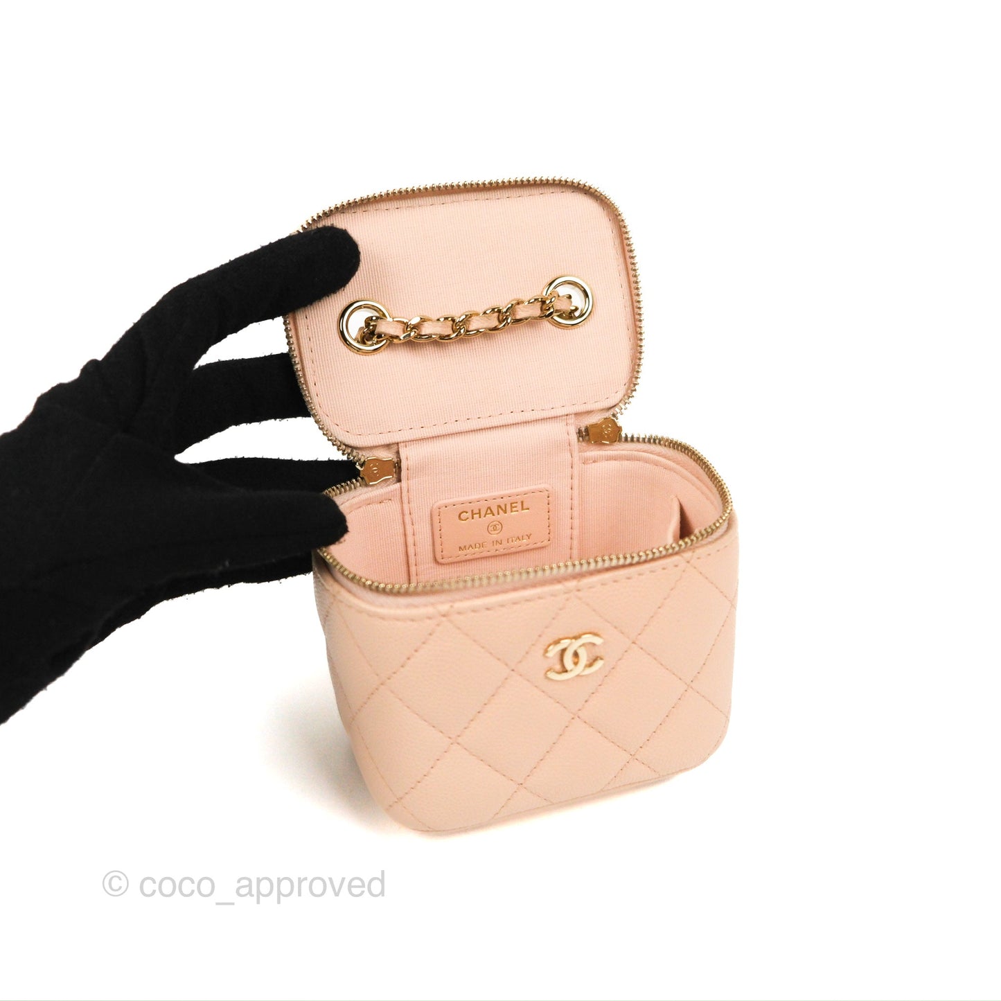 Chanel Mini Vanity With Chain Beige Pink Caviar Gold Hardware