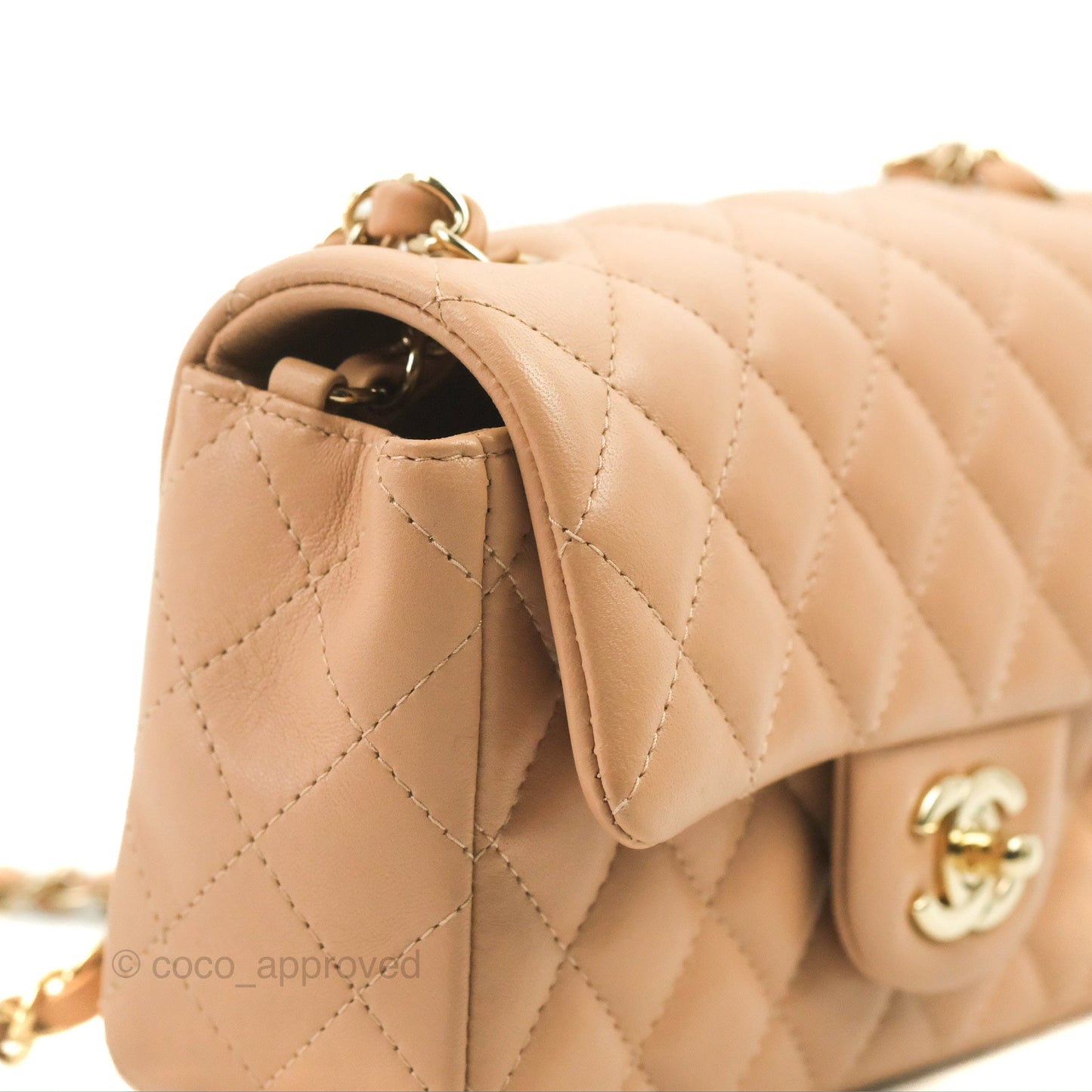 Chanel Quilted Mini Rectangular Flap Beige Lambskin Gold Hardware