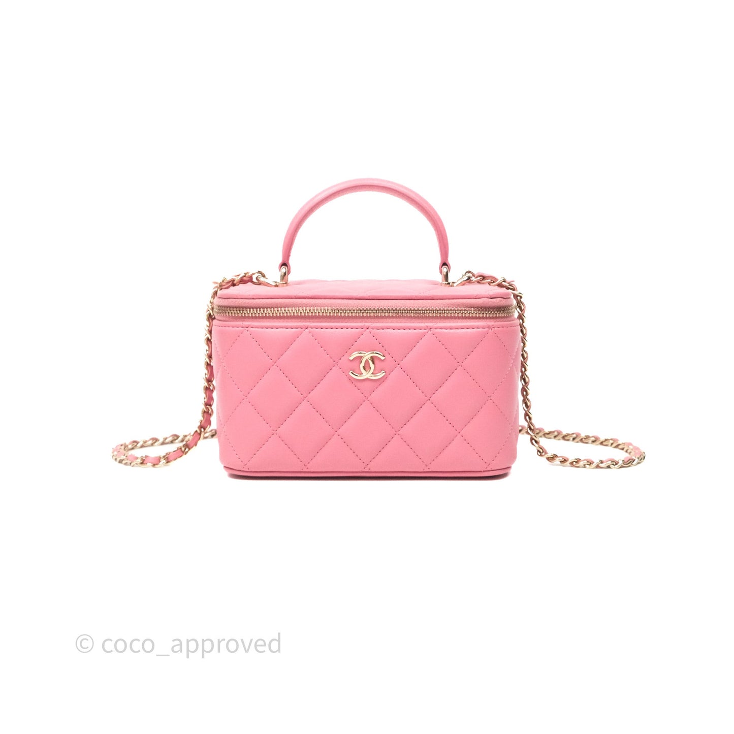 Chanel Vanity Rectangular Top Handle Pink Lambskin Gold Hardware