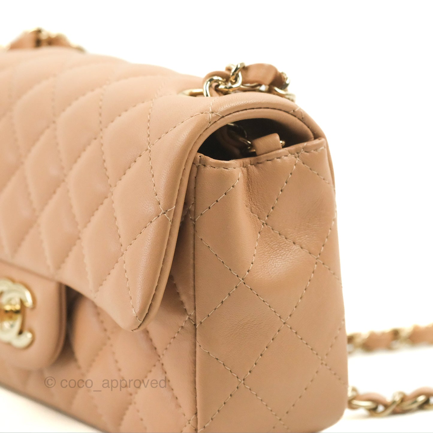 Chanel Quilted Mini Rectangular Flap Beige Lambskin Gold Hardware