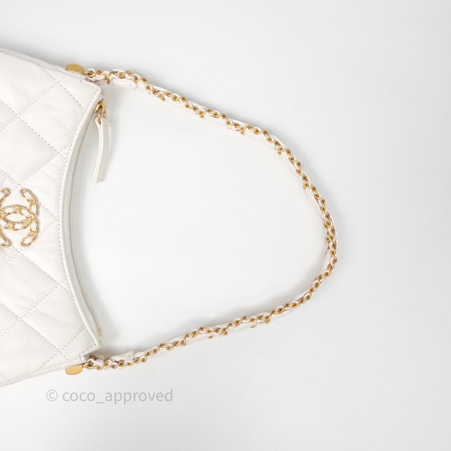 Chanel Hobo Bag White Aged Calfskin Aged Gold Hardware