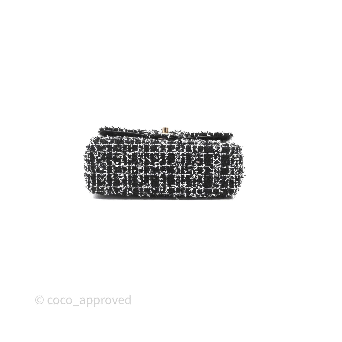 Chanel Top Handle Mini Rectangular Flap Black/ White Sequin Tweed Gold Hardware