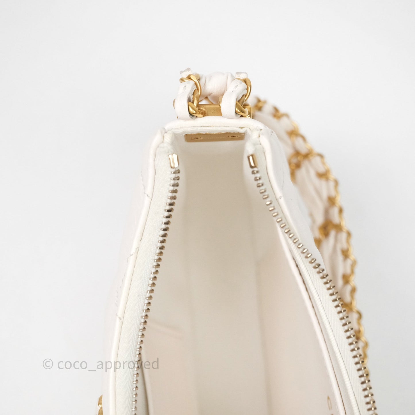 Chanel Hobo Bag White Aged Calfskin Aged Gold Hardware