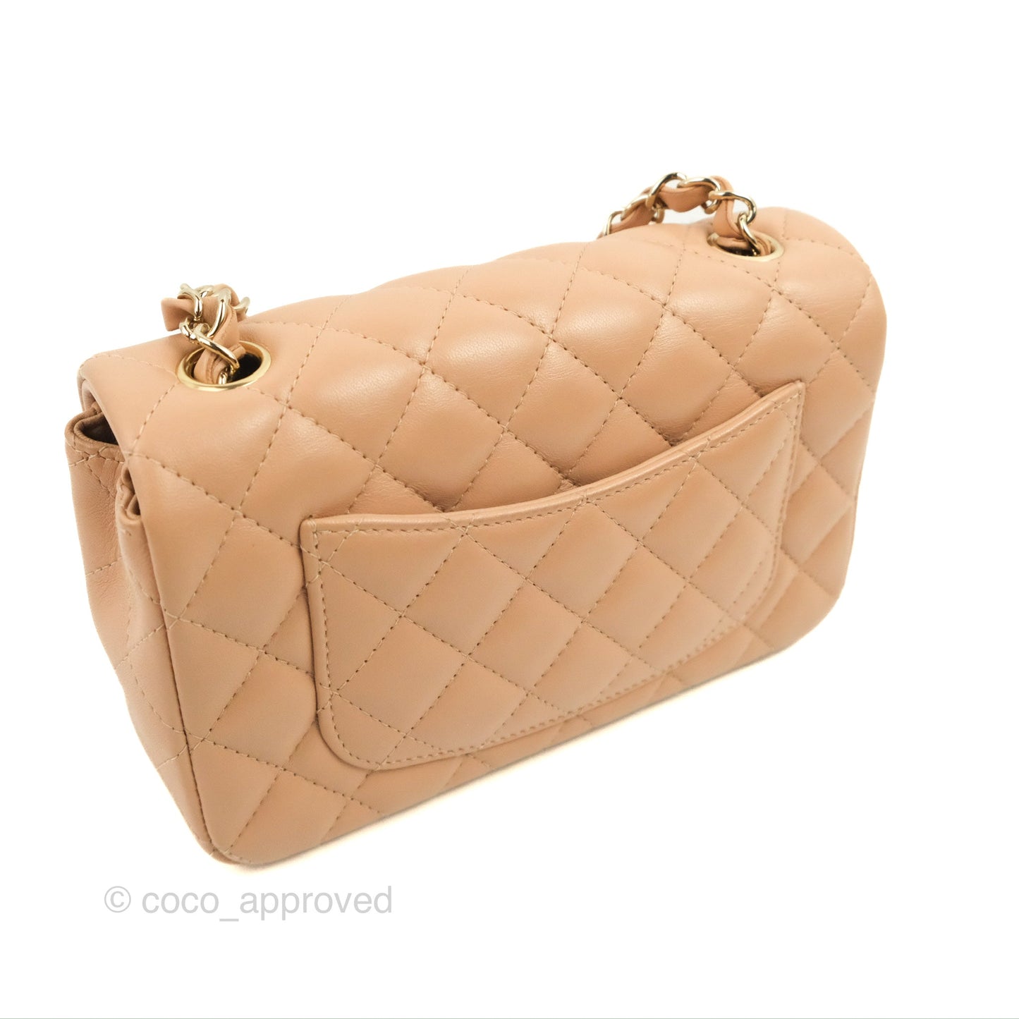Chanel Quilted Mini Rectangular Flap Beige Lambskin Gold Hardware