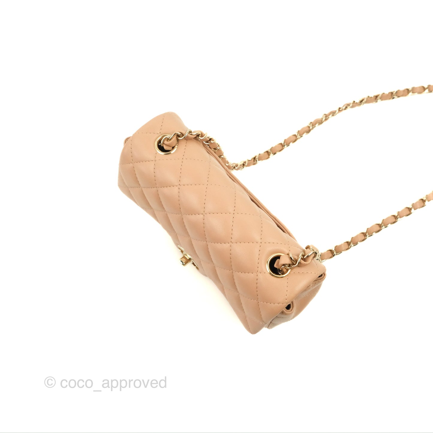 Chanel Quilted Mini Rectangular Flap Beige Lambskin Gold Hardware