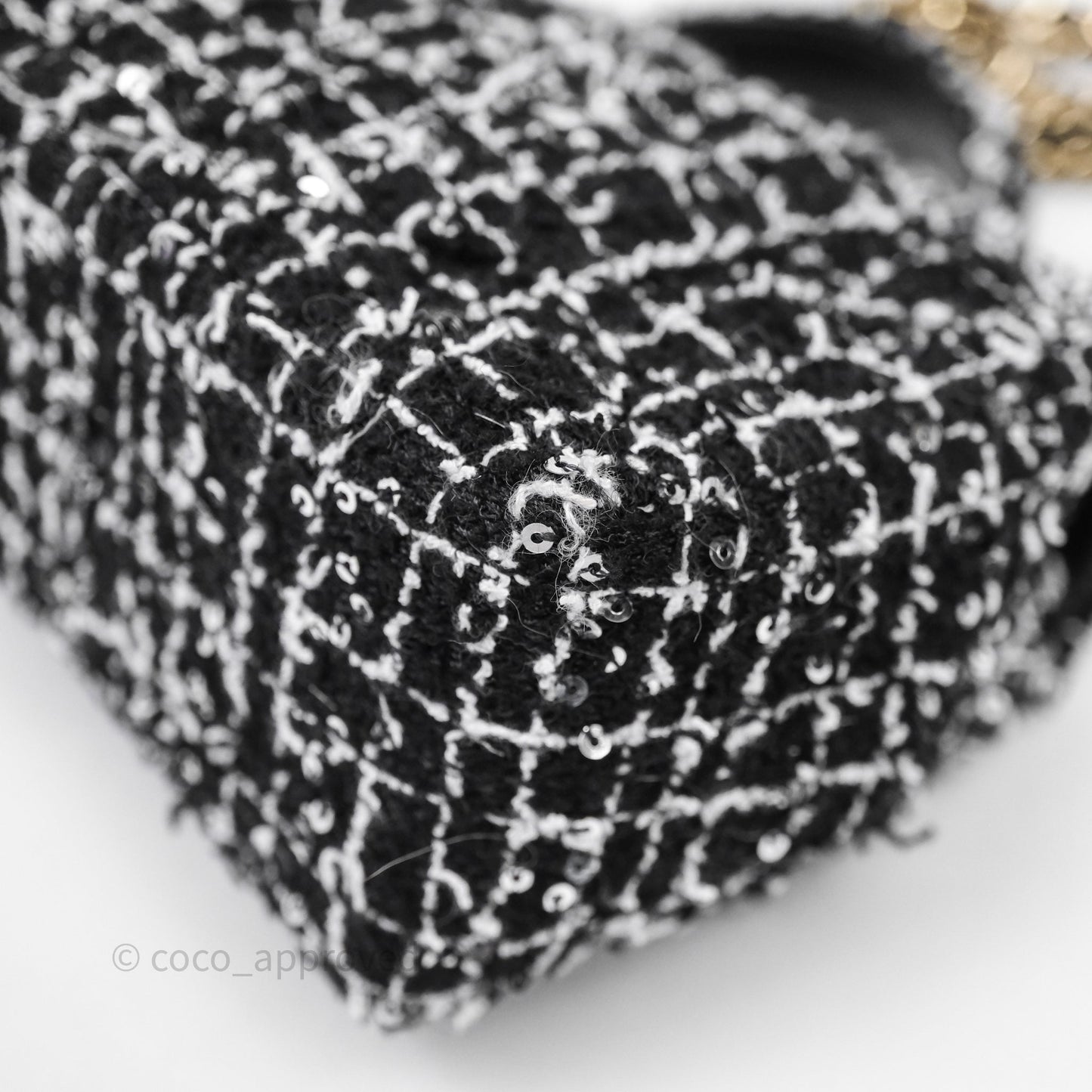 Chanel Top Handle Mini Rectangular Flap Black/ White Sequin Tweed Gold Hardware