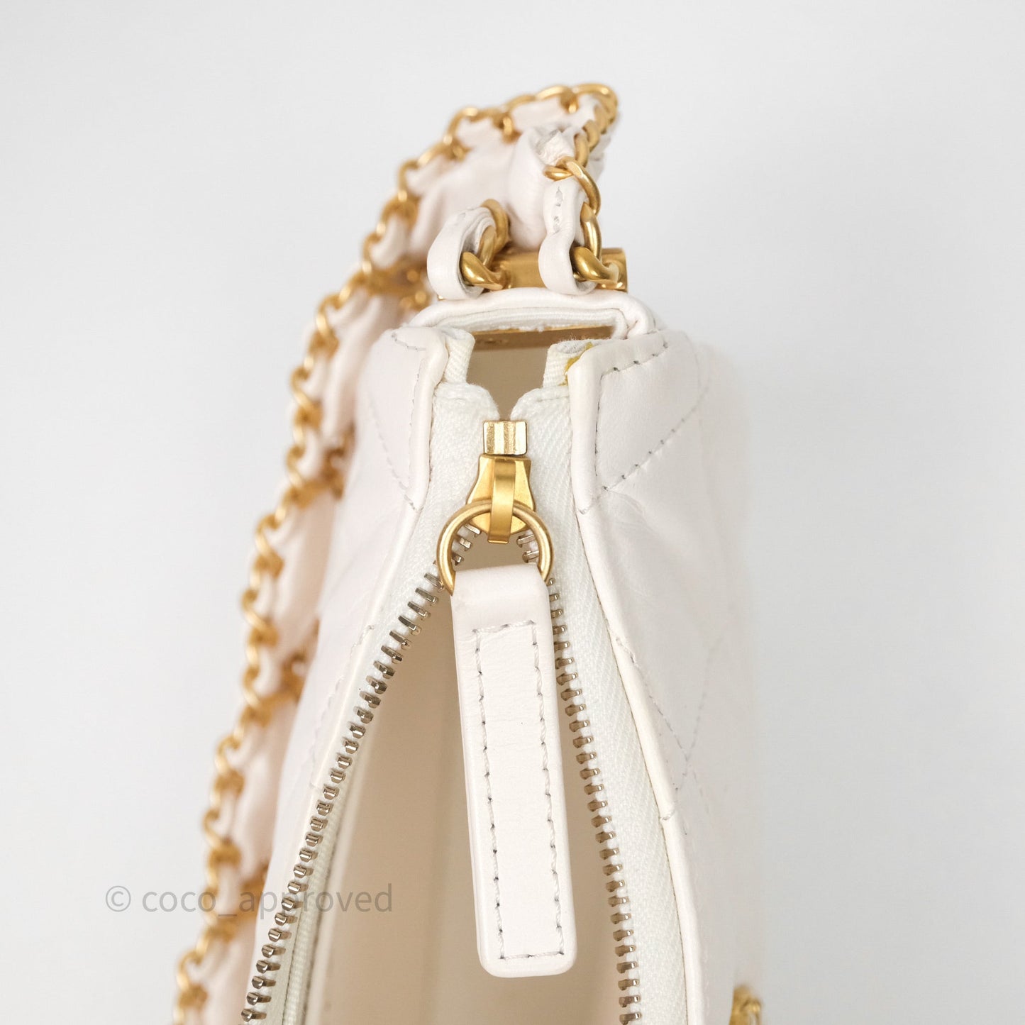Chanel Hobo Bag White Aged Calfskin Aged Gold Hardware