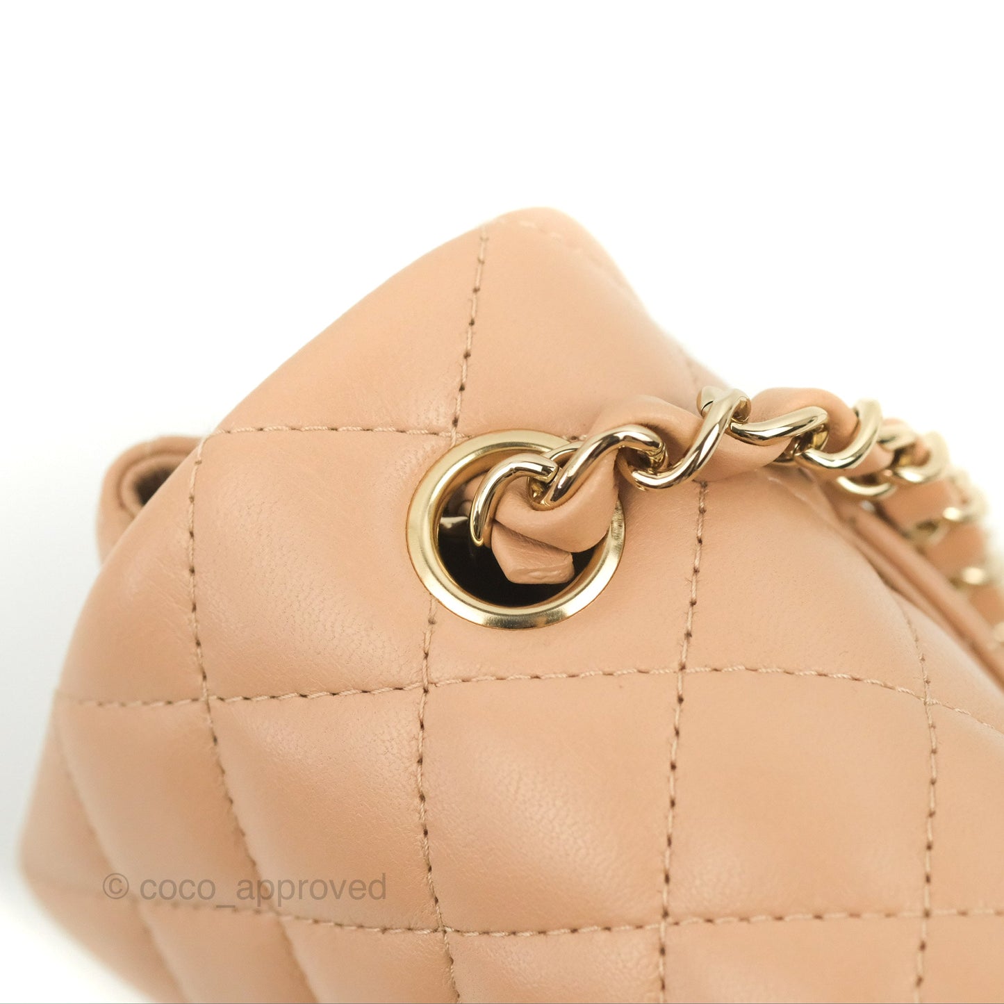 Chanel Quilted Mini Rectangular Flap Beige Lambskin Gold Hardware