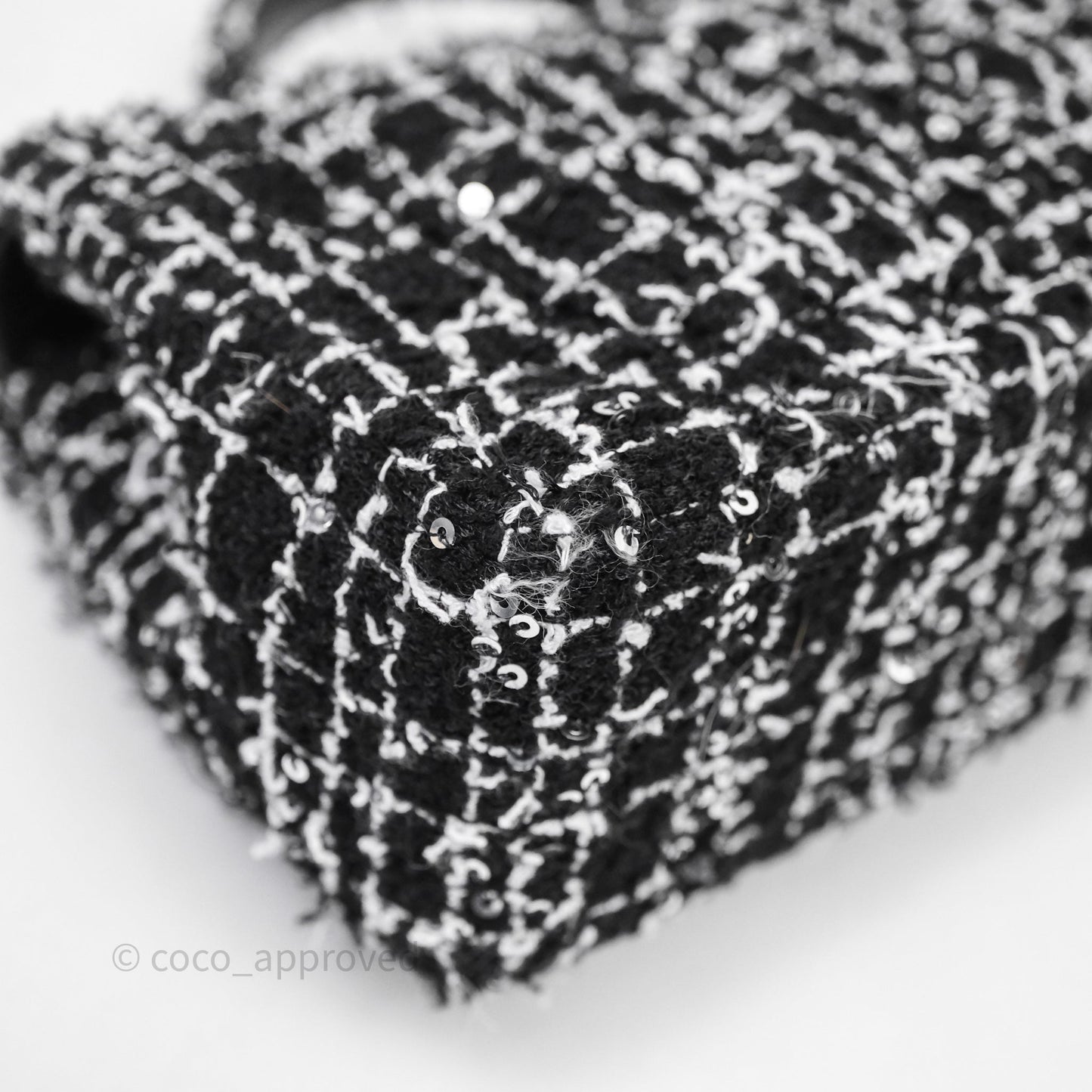 Chanel Top Handle Mini Rectangular Flap Black/ White Sequin Tweed Gold Hardware