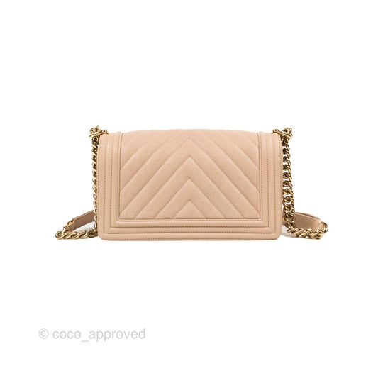 Chanel Chevron Medium Boy Nude Pink Caviar Gold Hardware